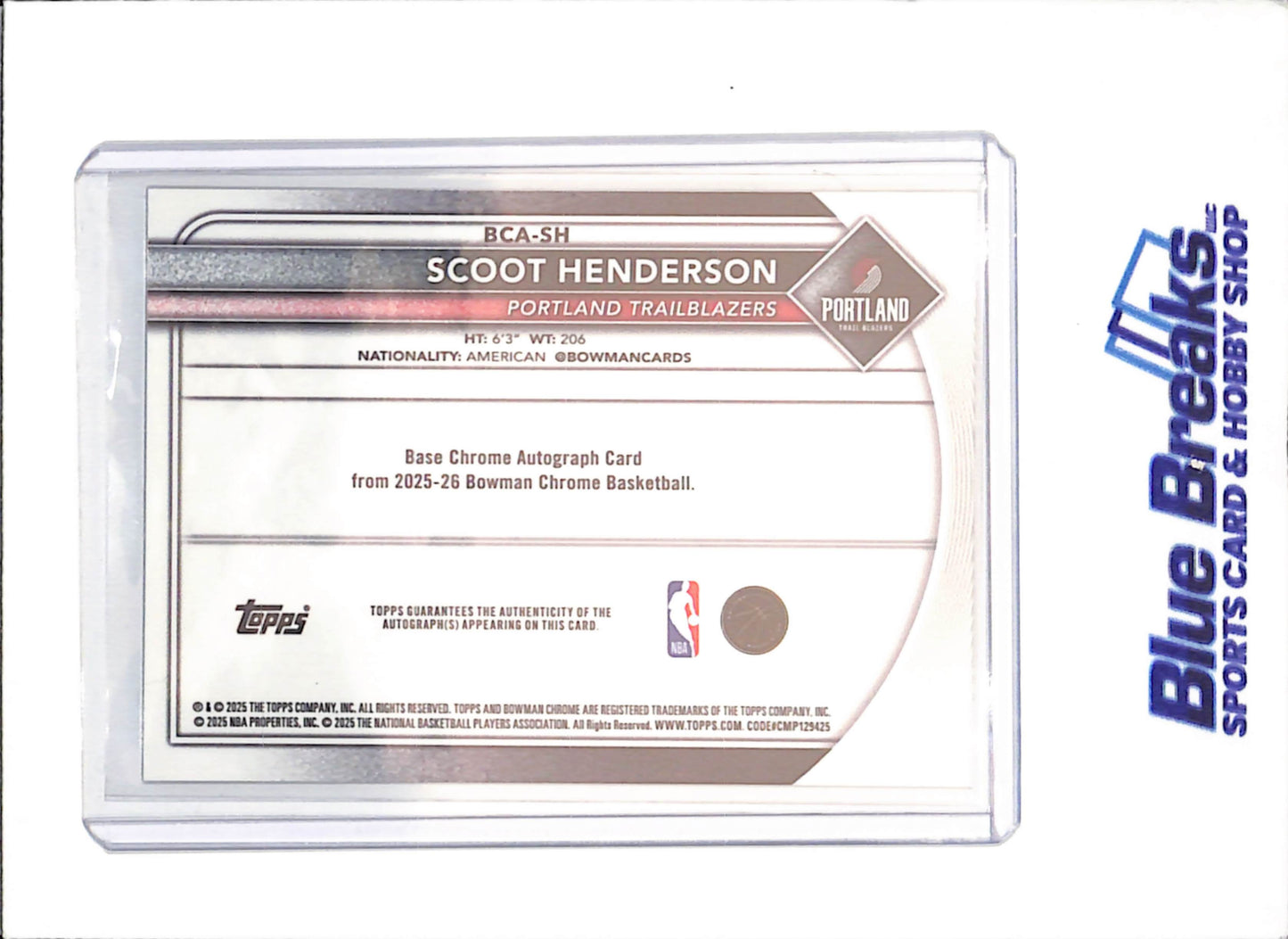 2025-26 Bowman Chrome - Scoot Henderson - Autograph - Portland Trailblazers - Basketball - #BCA-SH