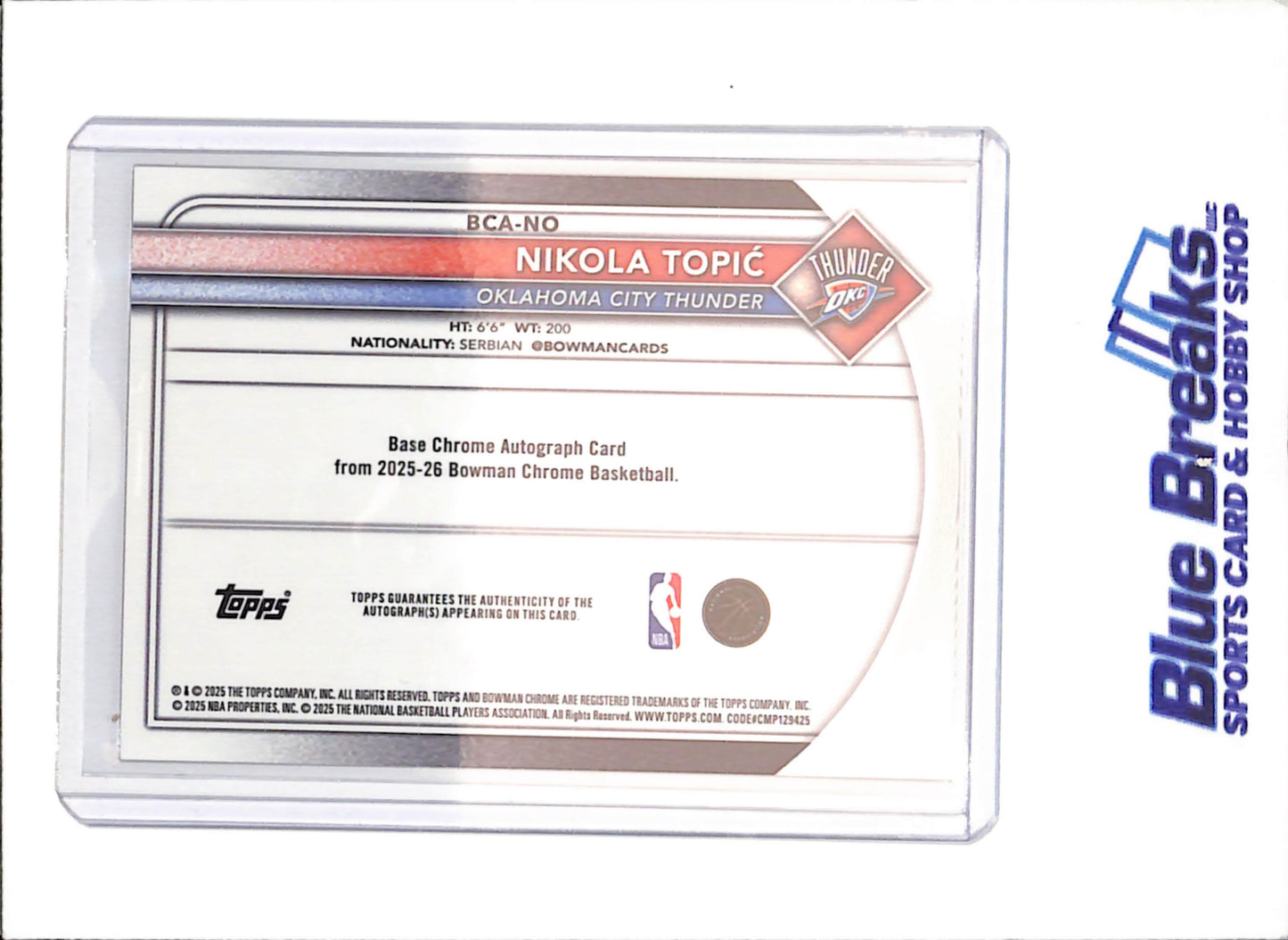 2025-26 Bowman Chrome - Nikola Topic - Orange Geometric Autograph - 9/25 - Oklahoma City Thunder - Basketball - #BCA-NO