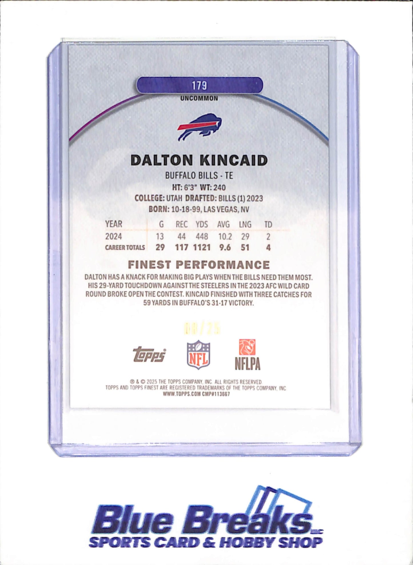 2025 Topps Finest - Dalton Kincaid - Gold Geometric - 8/25 - Buffalo Bills - Football - #179