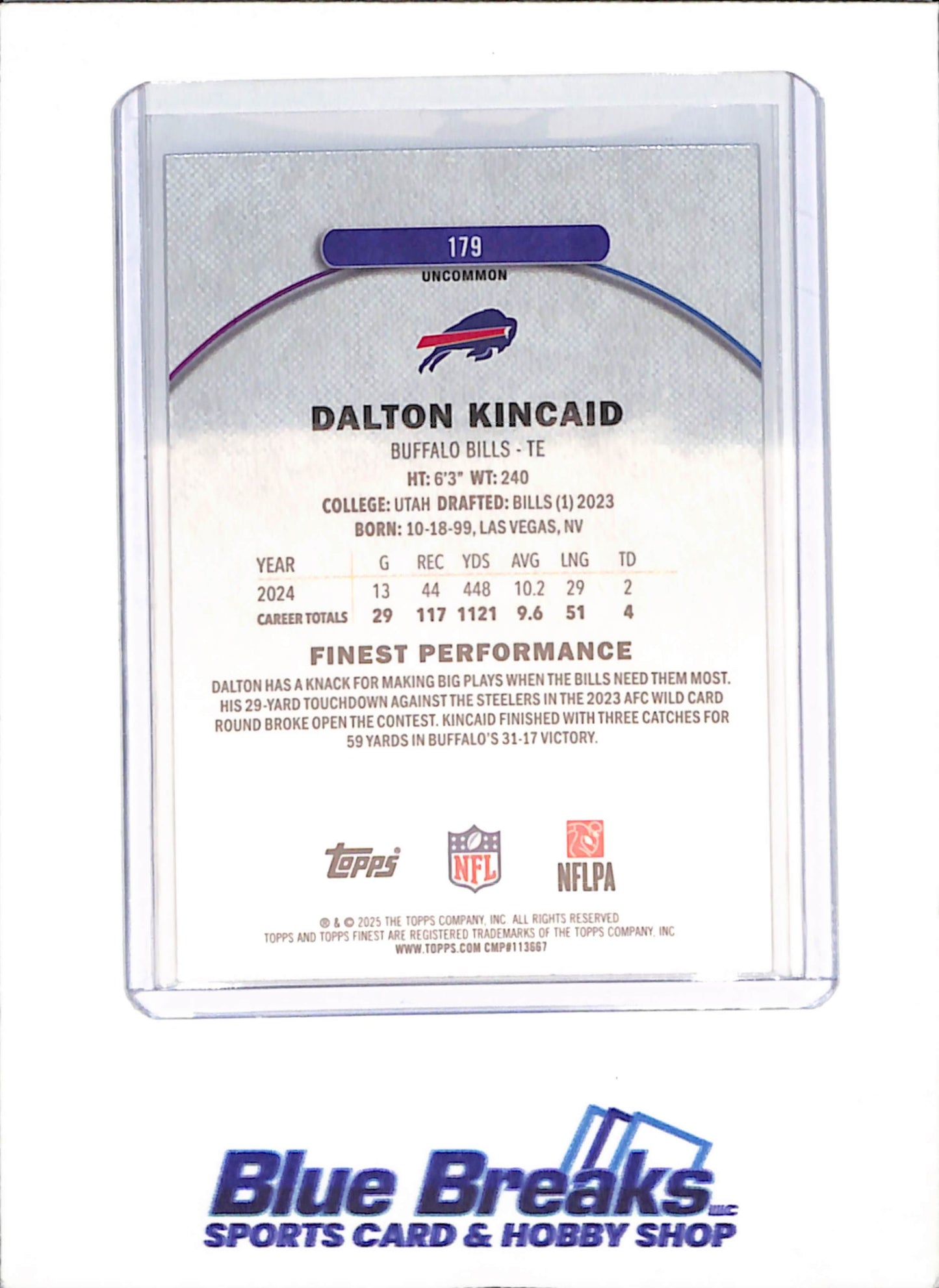 2025 Topps Finest - Dalton Kincaid - Blue Geometric - 50/75 - Buffalo Bills - Football - #179