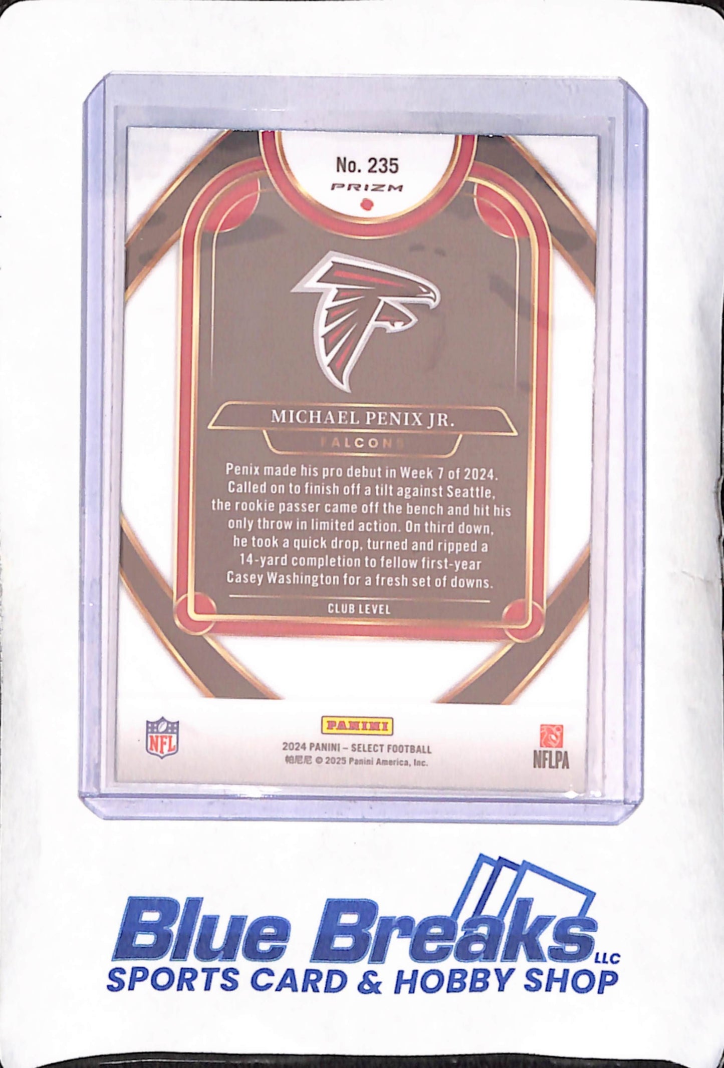 2024 Panini Select - Michael Penix Jr - Yellow & Red Shock Club Level RC - Atlanta Falcons - Football - #235