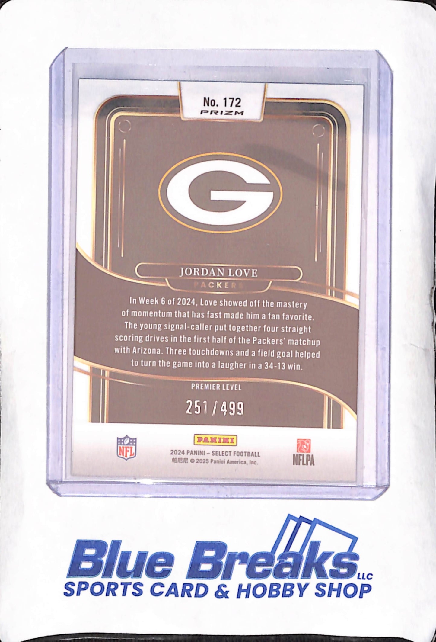 2024 Panini Select - Jordan Love - Green Shock Premier Level - 251/499 - Green Bay Packers - Football - #172