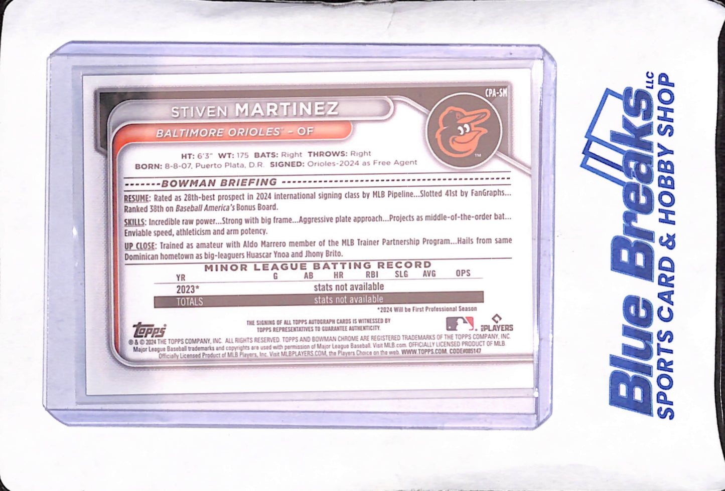 2024 Bowman Chrome - Stiven Martinez - 1st Bowman Autograph - Baltimore Orioles - Baseball - #CPA-SM