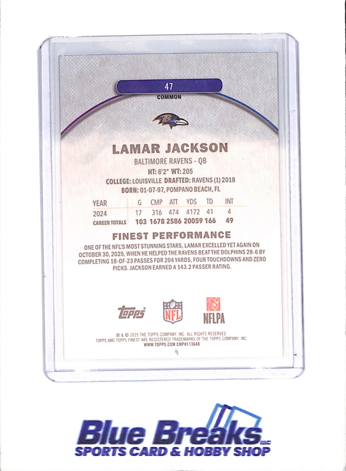 2025 Topps Finest - Lamar Jackson - Purple Geometric - 98/150 - Baltimore Ravens - Football - #47