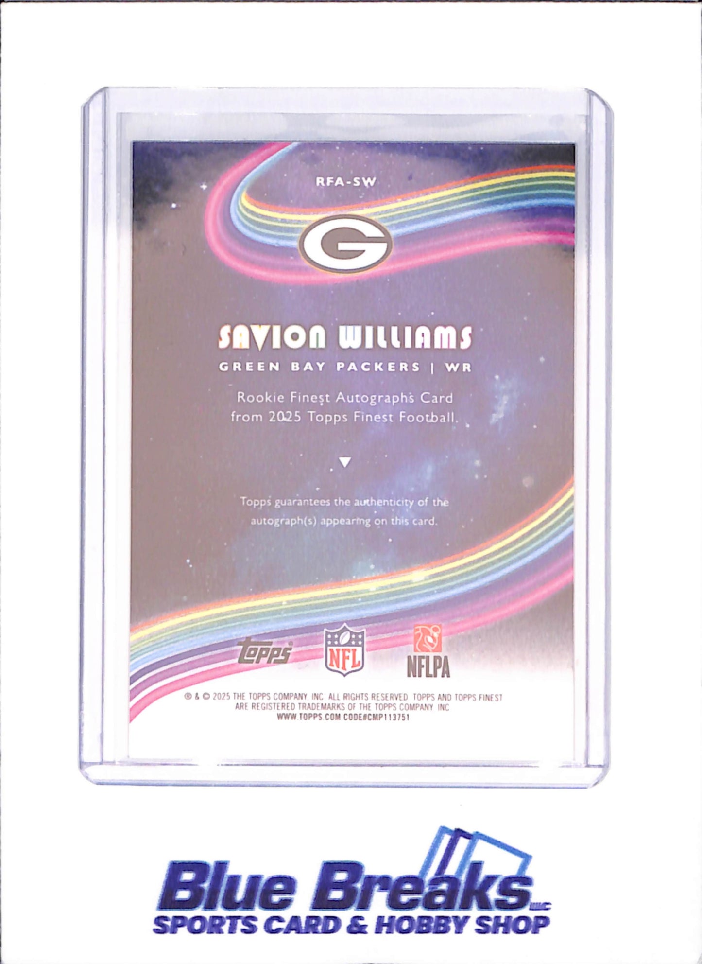 2025 Topps Finest - Savion Williams - Finest Autograph - RC - Green Bay Packers - Football - #RFA-SW