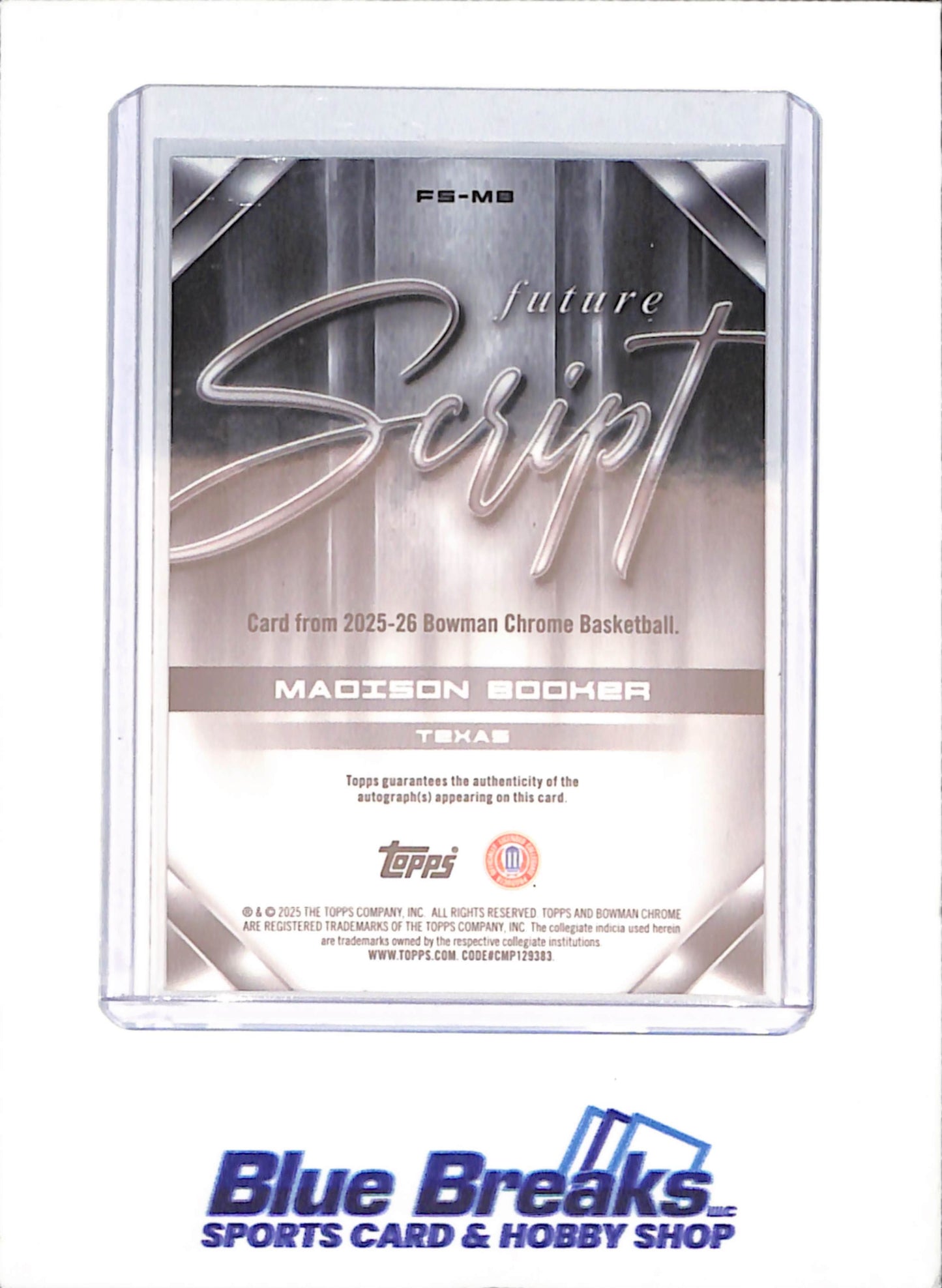 2025-26 Bowman U Chrome - Madison Booker - Future Script Autograph - 24/50 - Texas - Basketball - #FS-MB