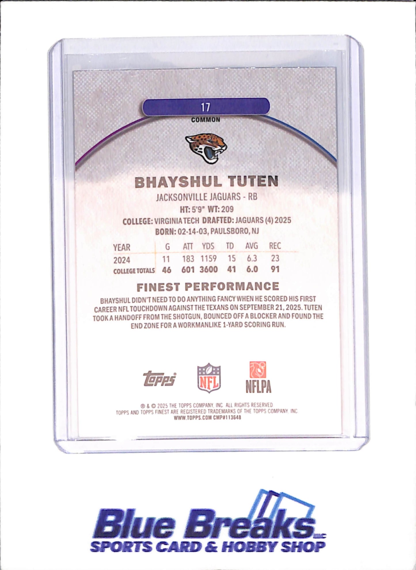 2025 Topps Finest - Bhayshul Tuten - Orange Geometric - RC - 7/25 - Jacksonville Jaguars - Football - #17