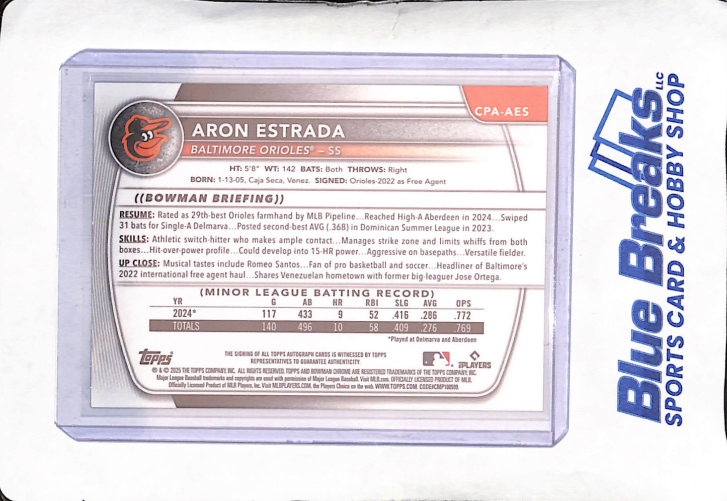 2025 Bowman Chrome - Aron Estrada - 1st Bowman Chrome Sparkle Autograph - 158/299 - Baltimore Orioles - Baseball - #CPA-AES