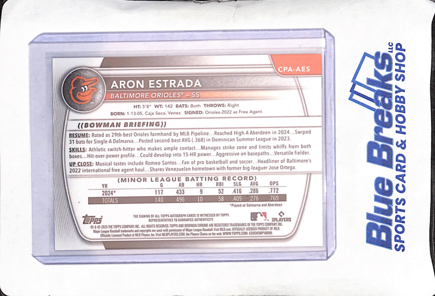 2025 Bowman - Aron Estrada - 1st Bowman Chrome Purple Autograph - /250 - Baltimore Orioles - Baseball - #CPA-AES