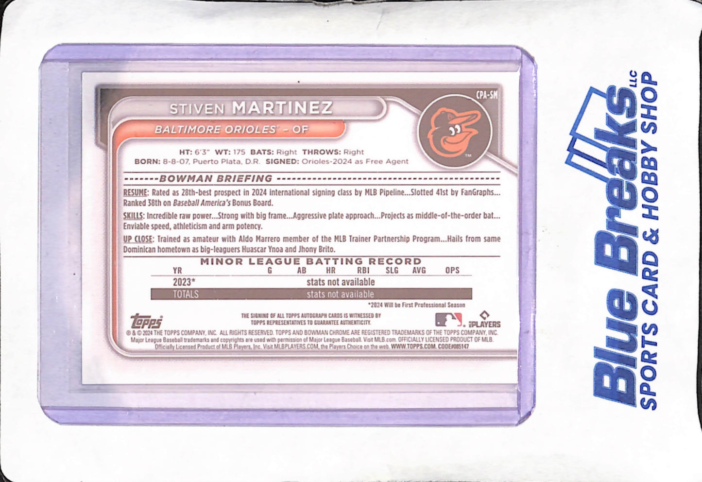 2024 Bowman Chrome - Stiven Martinez - 1st Bowman Autograph - Baltimore Orioles - Baseball - #CPA-SM