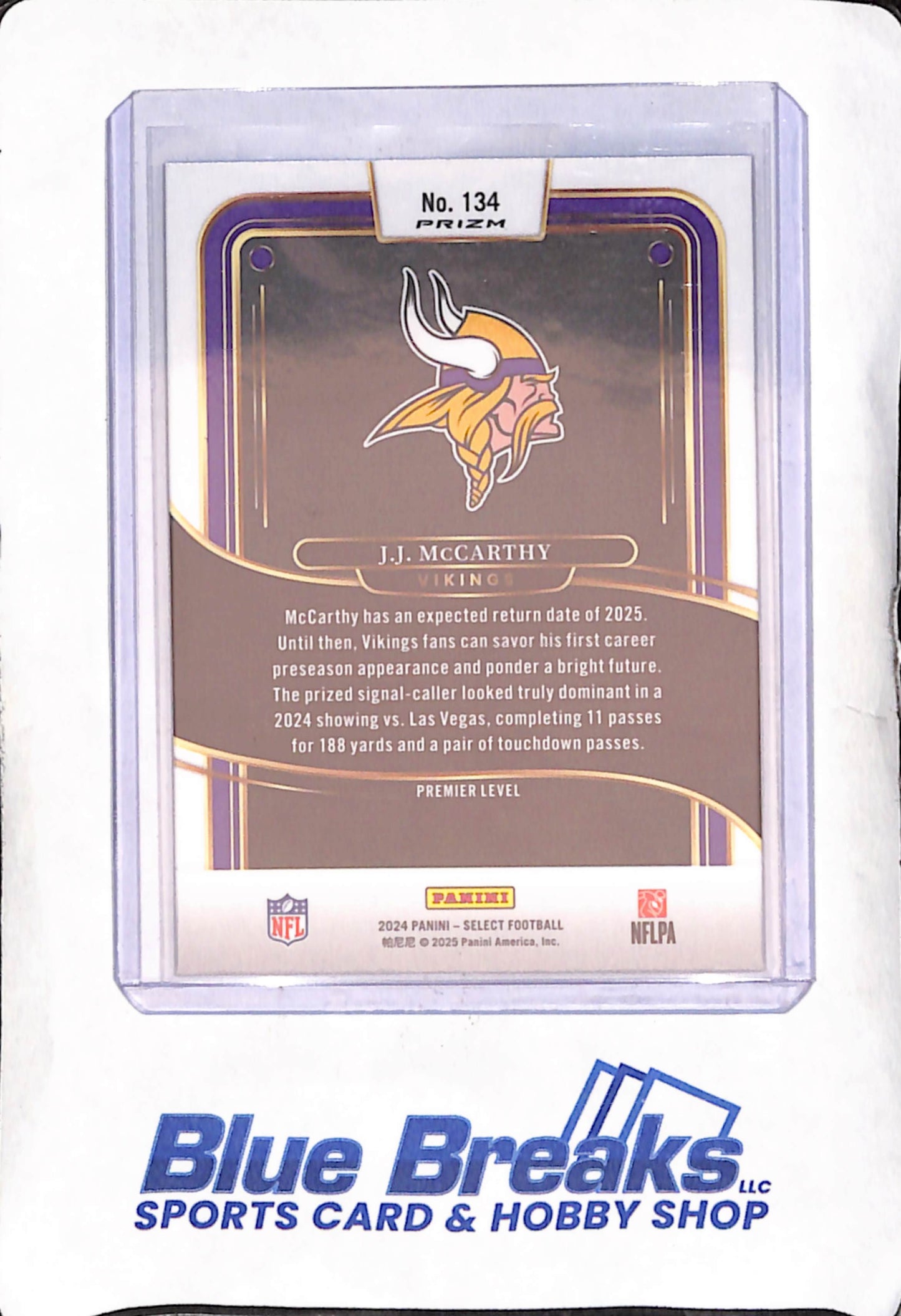 2024 Panini Select - JJ McCarthy - Red & Black Shock Premier Level RC - Minnesota Vikings - Football - #134