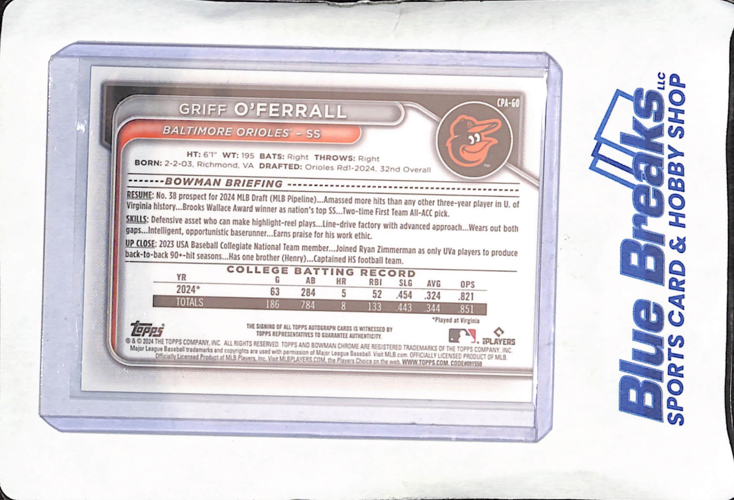 2024 Bowman Chrome - Griff O'Ferrall - 1st Bowman Autograph - Baltimore Orioles - Baseball - #CPA-GO