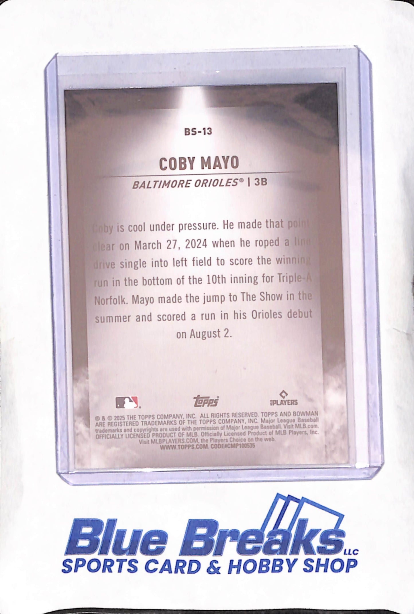 2025 Bowman Chrome - Coby Mayo - Spotlight RC - Baltimore Orioles - Baseball - #BS-13