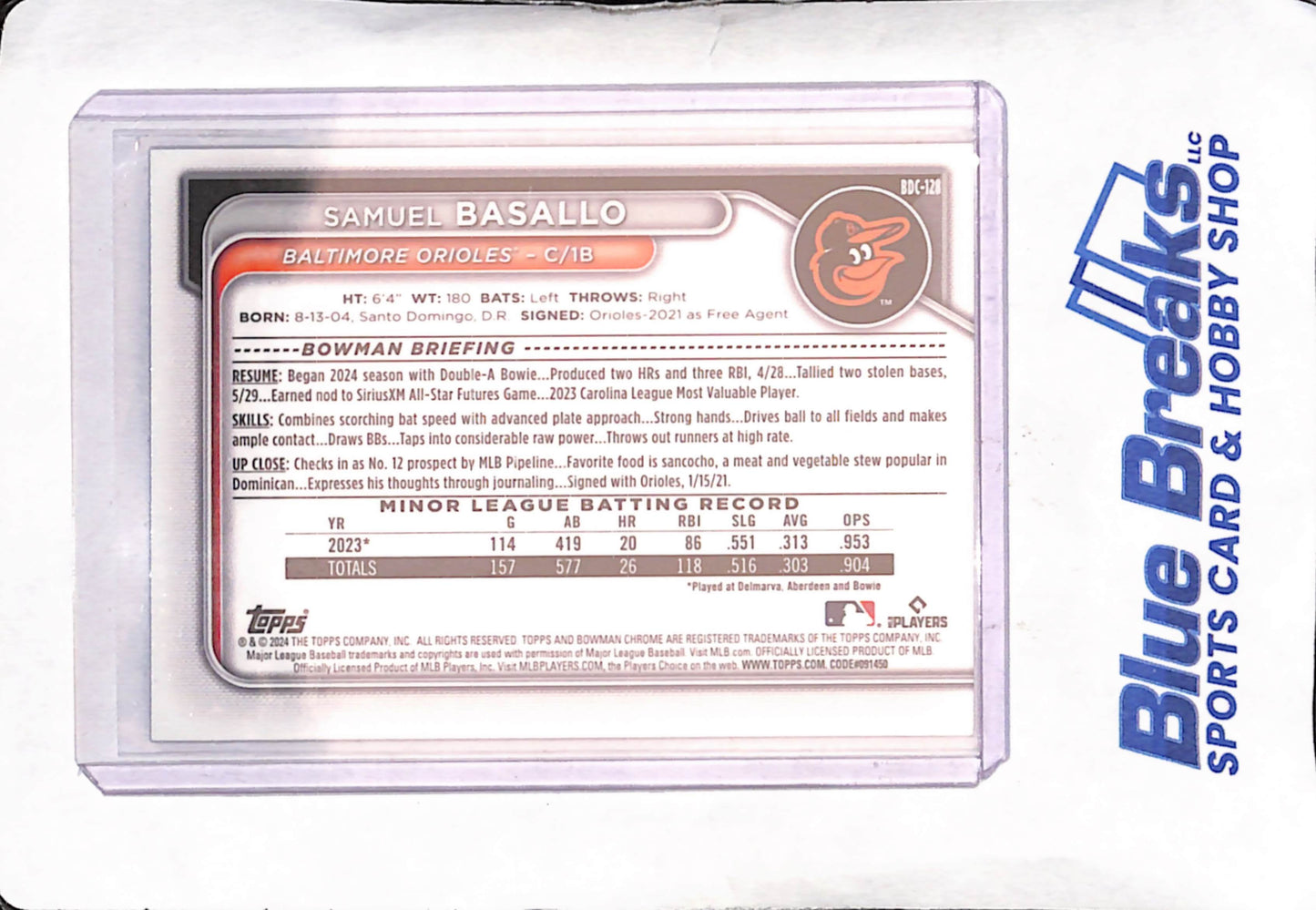 2024 Bowman Draft Chrome - Samuel Basallo - Fuchsia Lunar - 182/199 - Baltimore Orioles - Baseball - #BDC-128