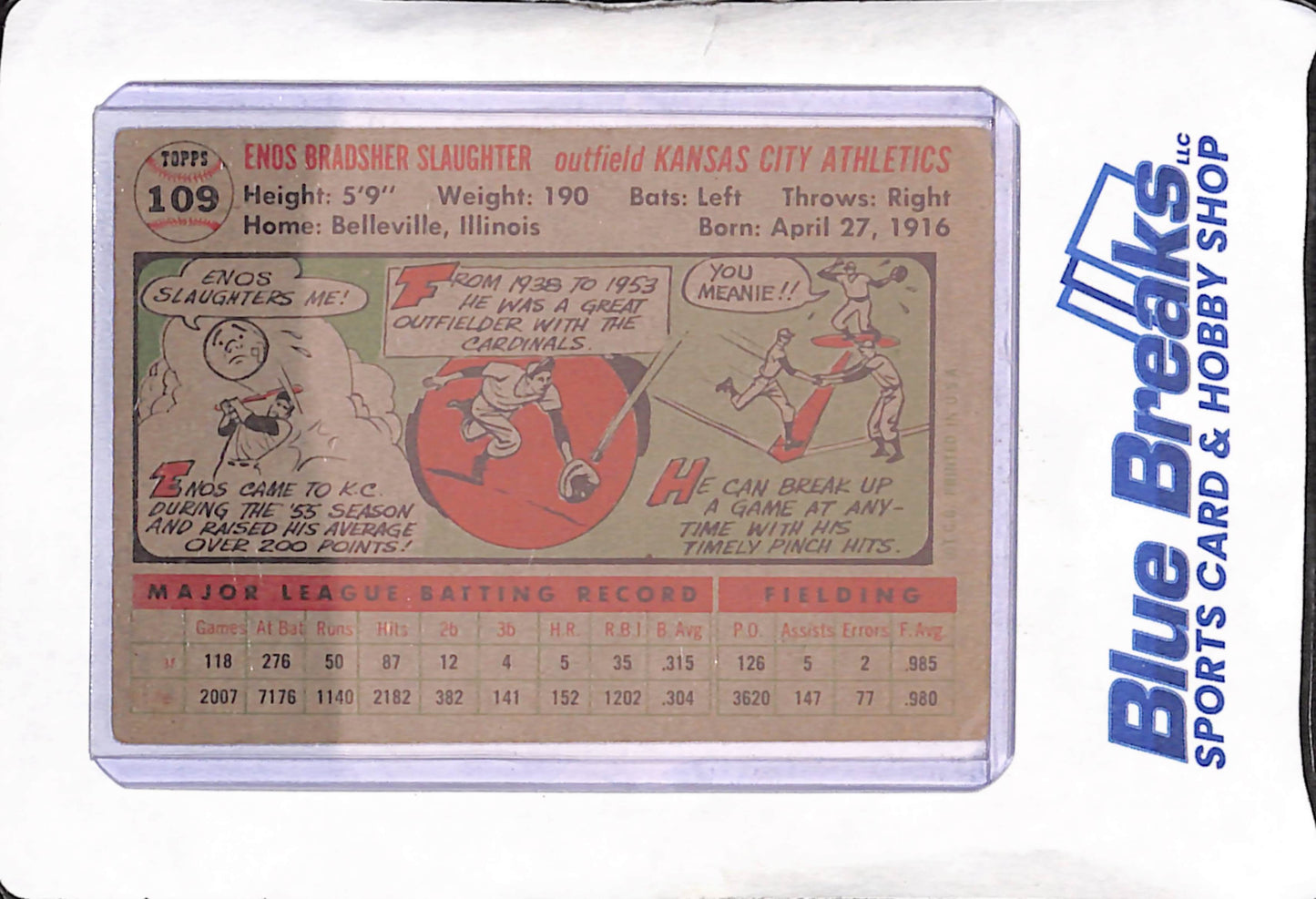 1956 Topps - Enos Slaughter - Kansas City Athletics - Baseball - #109