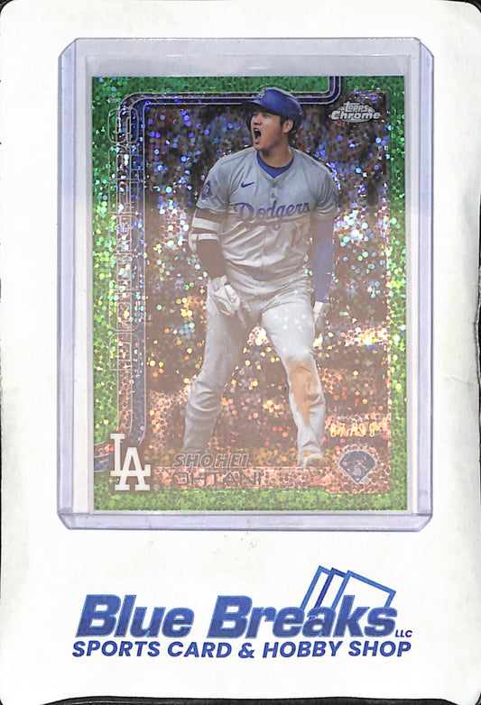 2025 Topps Chrome - Shohei Ohtani - Green Speckle Image Variation - 7/99 - Los Angeles Dodgers - Baseball - #1