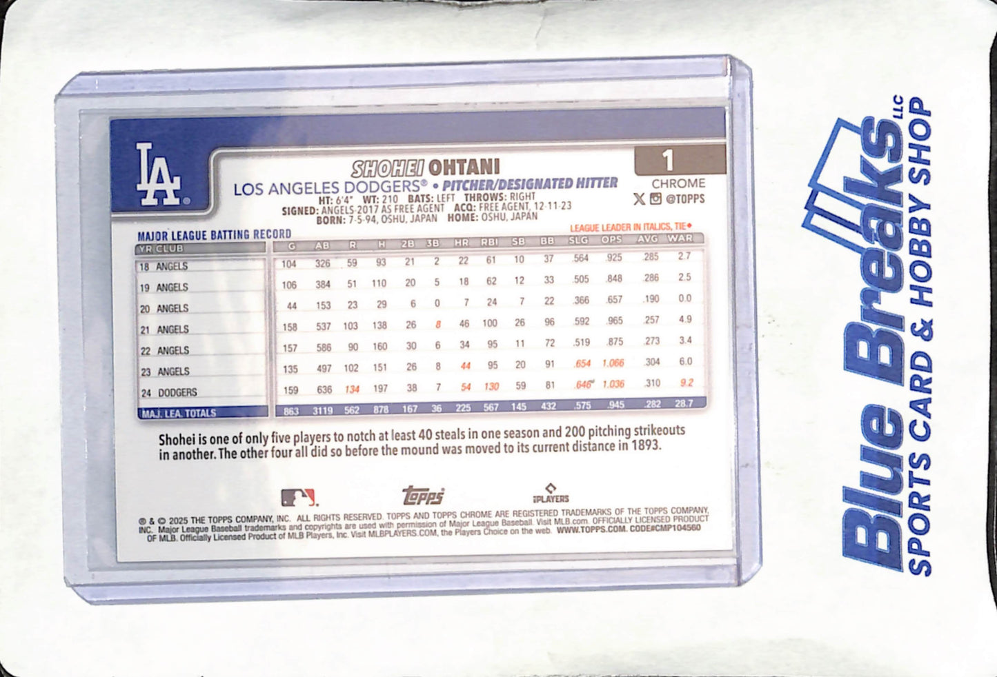 2025 Topps Chrome - Shohei Ohtani - Green Speckle Image Variation - 7/99 - Los Angeles Dodgers - Baseball - #1
