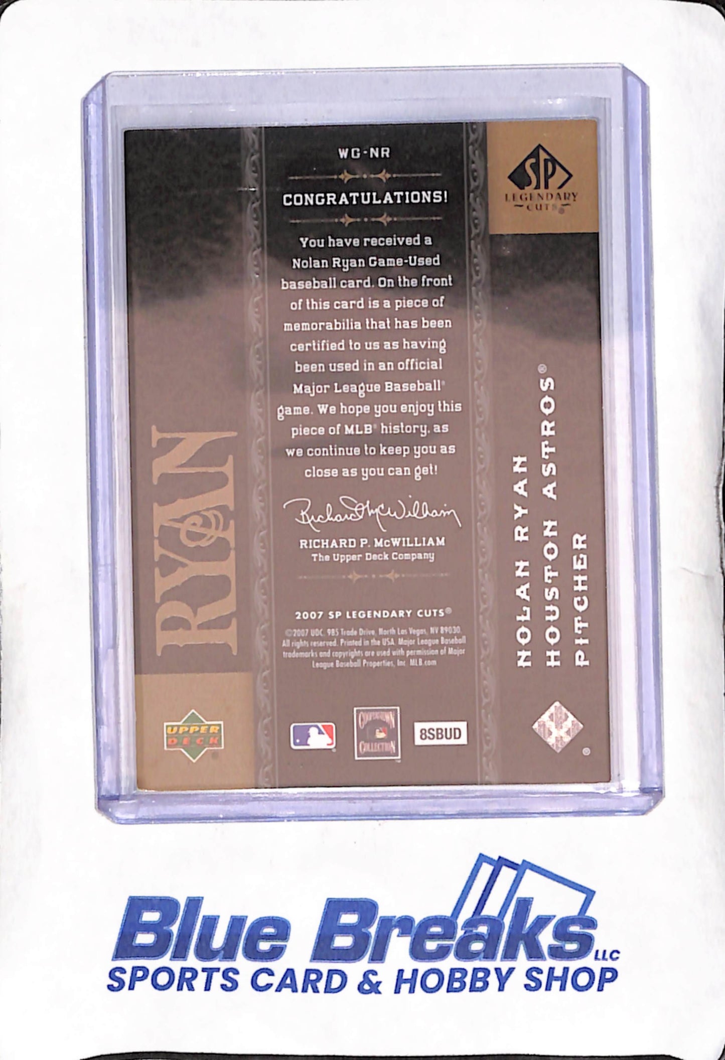 2017 Upper Deck Legendary Cuts - Nolan Ryan - When It Was A Game Relic - Houston Astros - Baseball - #WG-NR