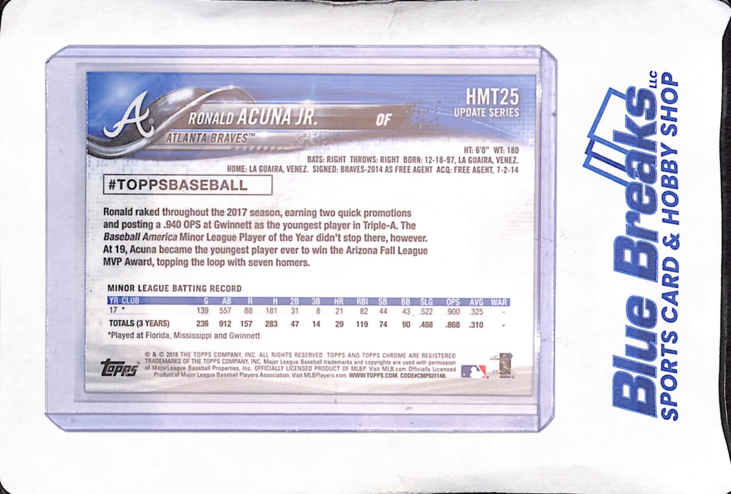 2018 Topps Chrome - Ronald Acuna Jr - RC - Atlanta Braves - Baseball - #HMT25