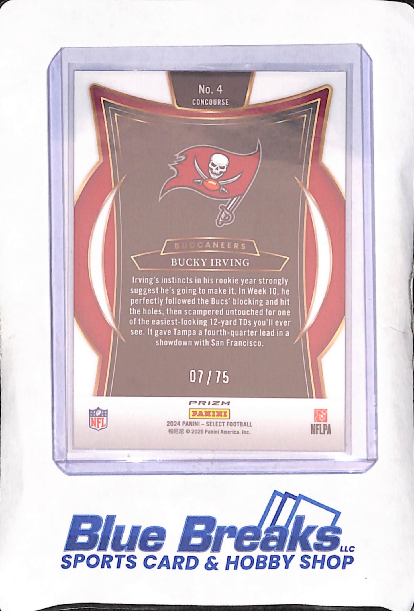 2024 Panini Select - Bucky Irving - Jersey Match Purple Refractor - RC - 7/75 - Tampa Bay Buccaneers - Football - #4