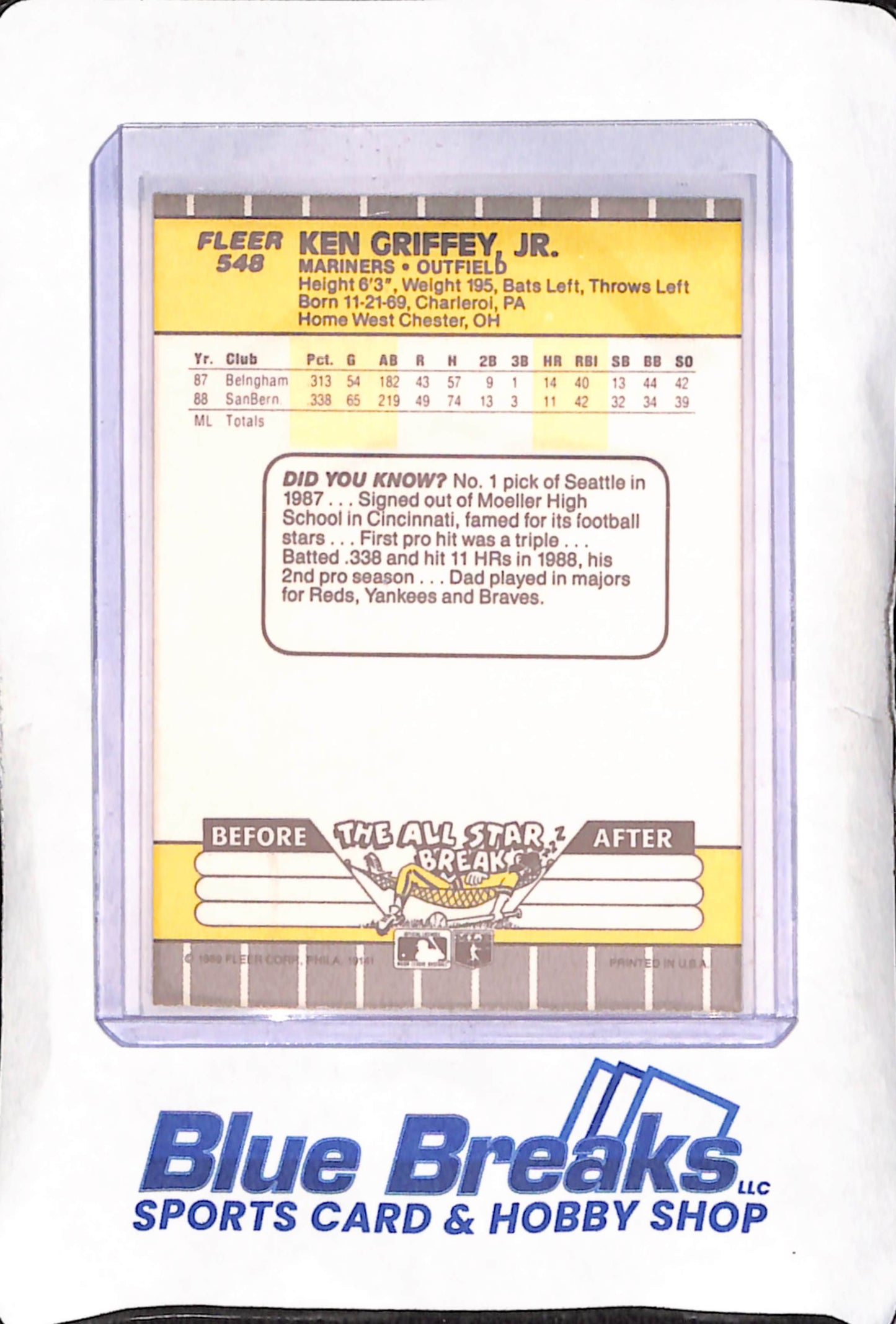 1989 Fleer - Ken Griffey Jr - RC - Seattle Mariners - Baseball - #548