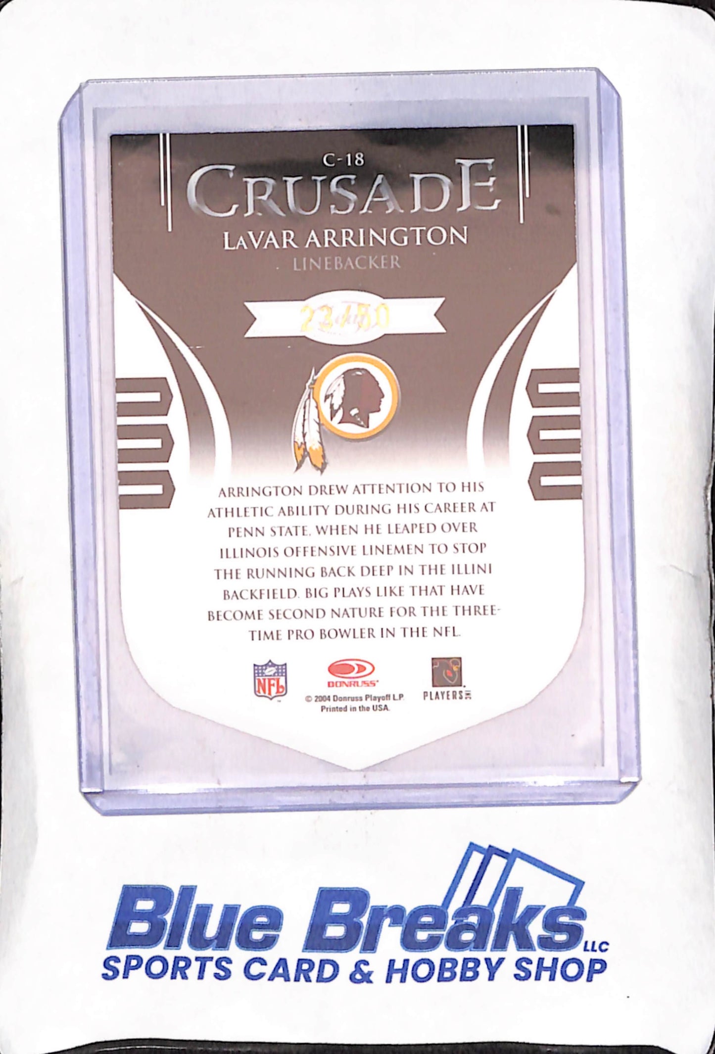 2004 Donruss Playoff Rookies & Stars - Lavar Arrington - Crusade Die-Cut - 23/50 - Washington Redskins - Football - #C-18