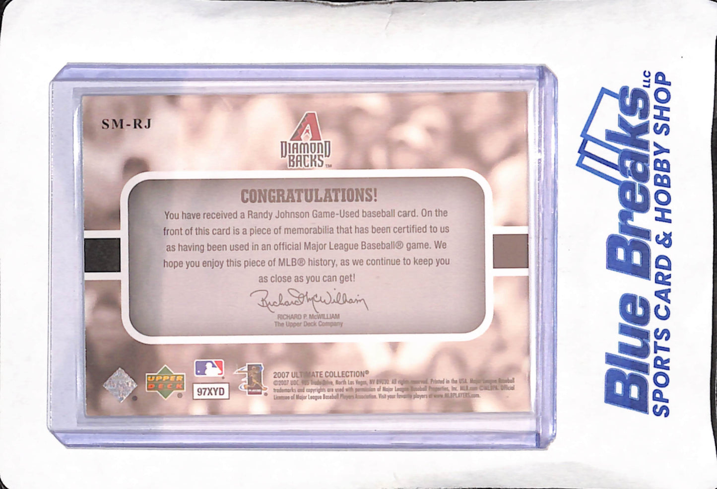 2007 Upper Deck Ultimate Collection - Randy Johnson - Ultimate Star Materials - Relic - Arizona Diamondbacks - Baseball - #SM-RJ