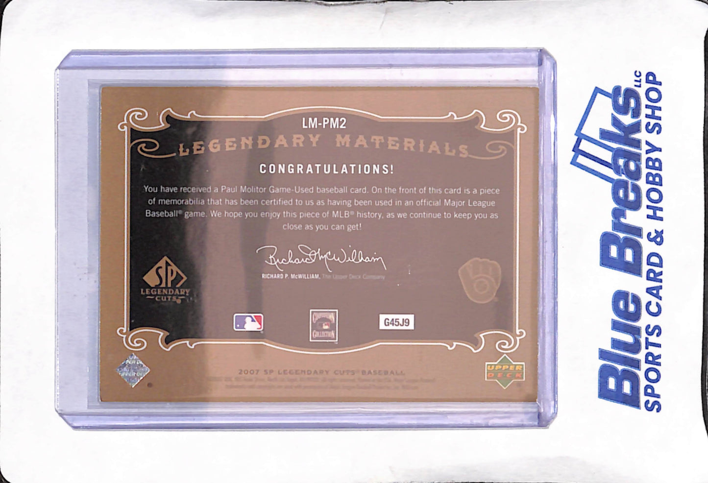 2007 Upper Deck SP Game Used - Paul Moliter - Legendary Materials - Relic - 69/199 - Milwaukee Brewers - Baseball - #LM-PM2