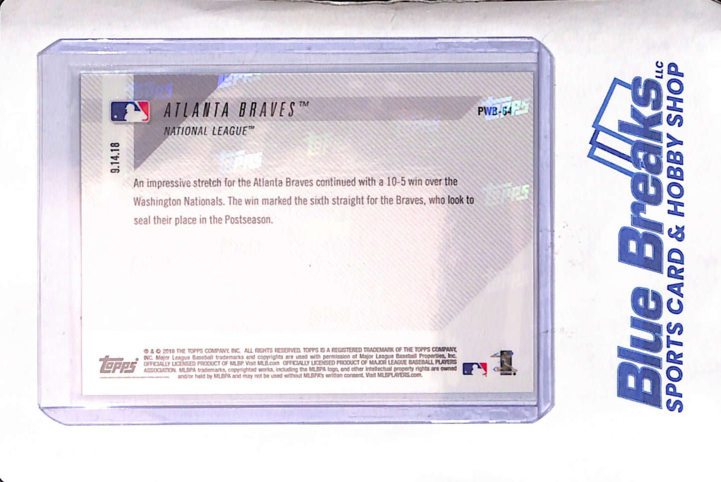 2018 Topps Now - Atlanta Braves Defeat the Washington Nationals - 9.14.18 - #PWB-64 - baseball - Braves