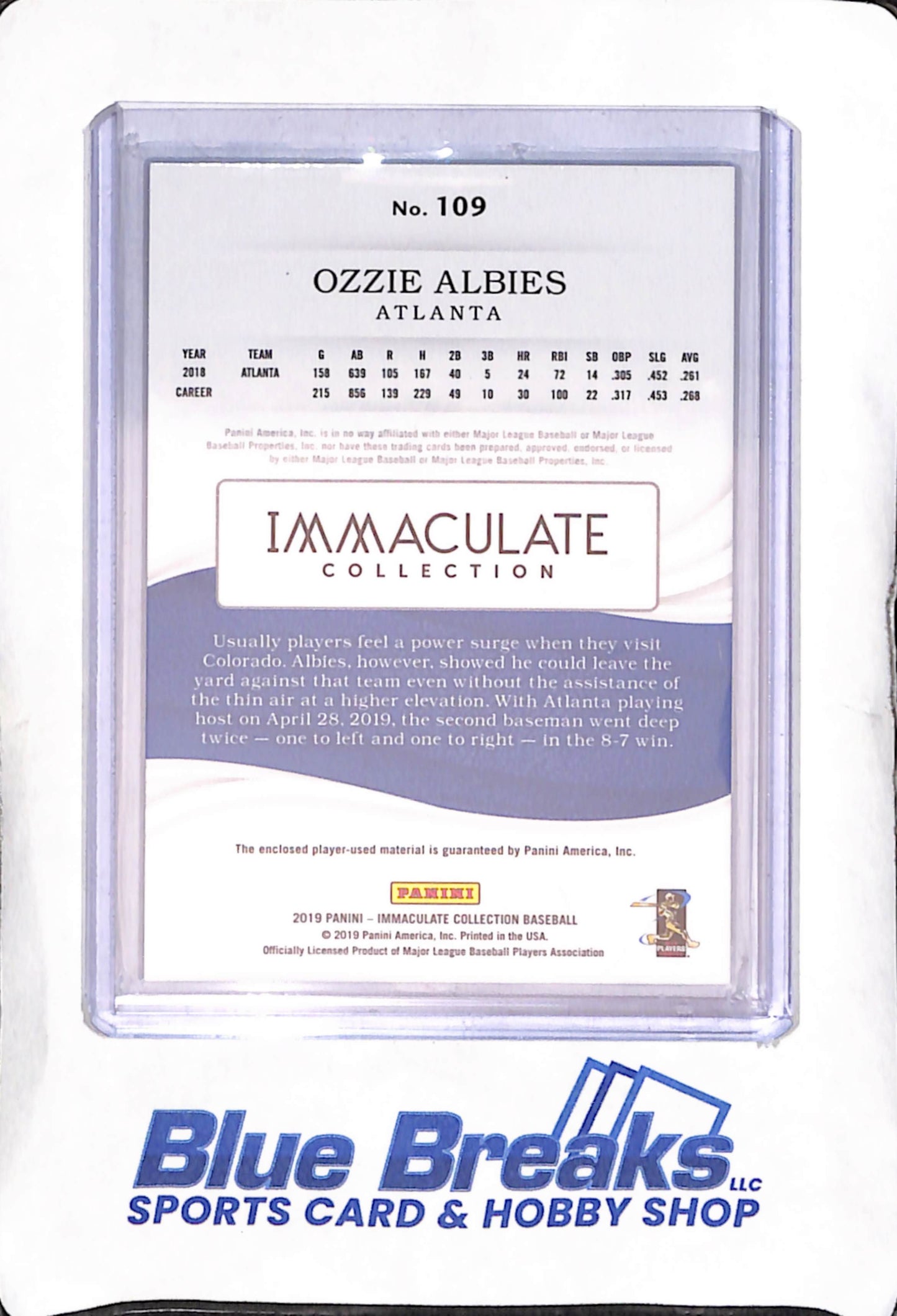 2019 Panini - Immaculate Collection - Ozzie Albies - relic - 61/99 - #109 - baseball - Braves