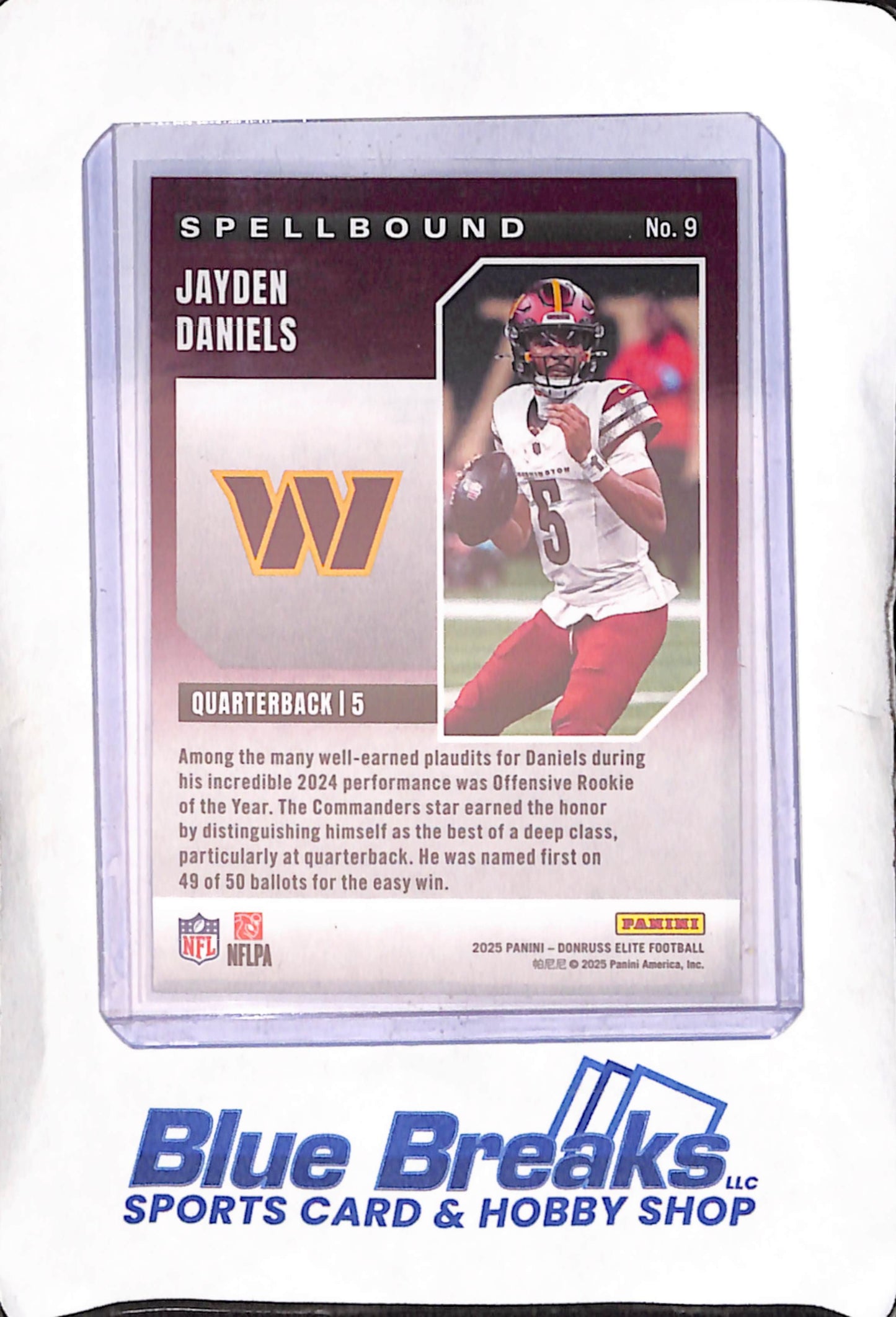 2025 Panini - Donruss Elite - Spellboud - blue - "A" - Jayden Daniels - 35/75 - #9 - football - Commanders