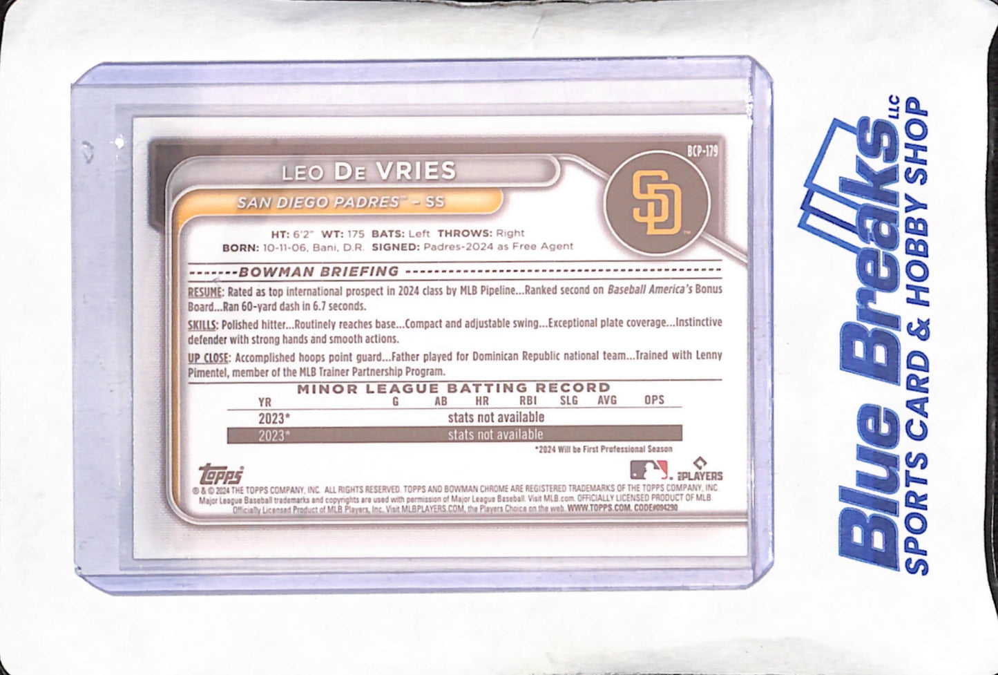 2024 Bowman Chrome - Leo De Vries - 1st Bowman Mojo - San Diego Padres - Baseball - #BCP-179