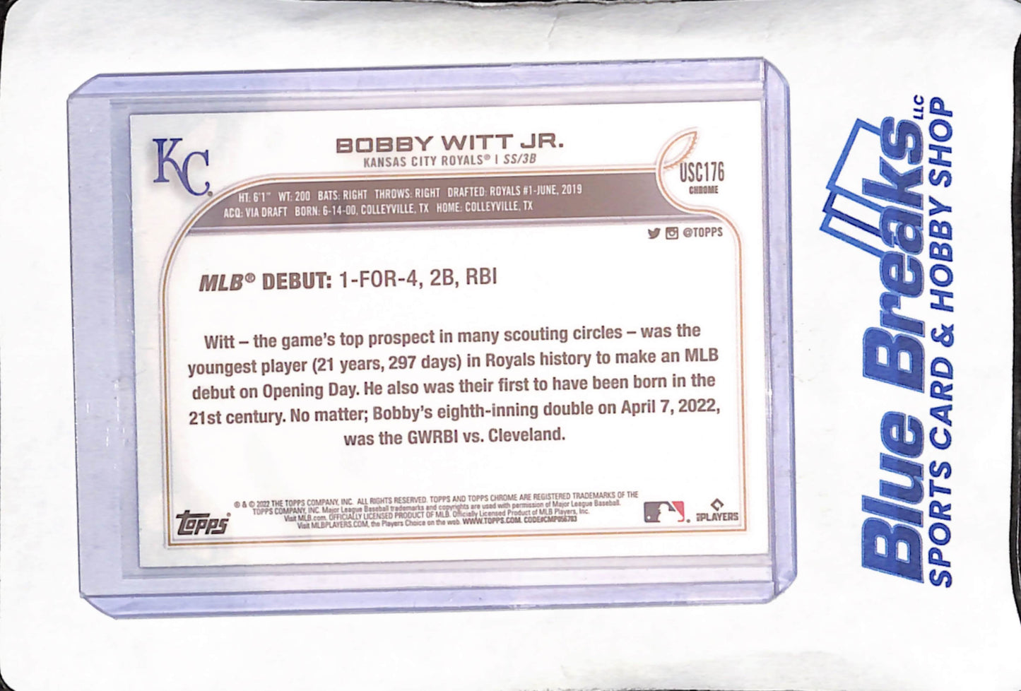 2022 Topps Chrome - Bobby Witt Jr - Rookie Debut Purple - Kansas City Royals - Baseball - #USC176