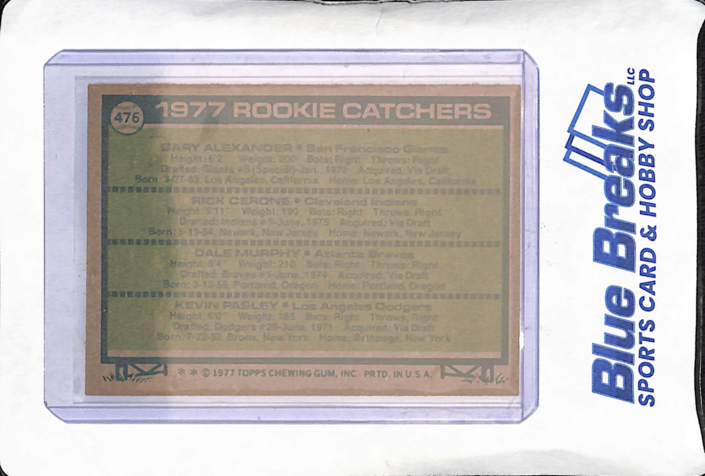 1977 Topps - Gary Alexander - Rick cerone - Dale Murphy - Kevin Pasley - Rookies Catchers - San Francisco Giants - Cleveland Indians - Atlanta Braves - Los Angeles Dodgers - Baseball - #476