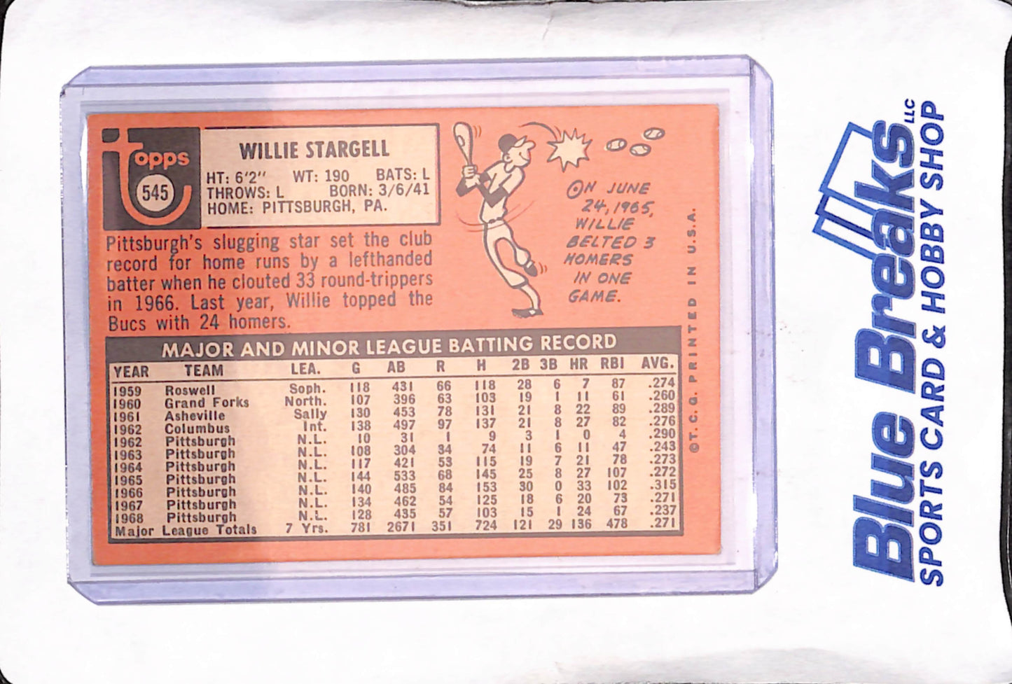 1969 Topps - Willie Stargell - Pittsburgh Pirates - Baseball - #545