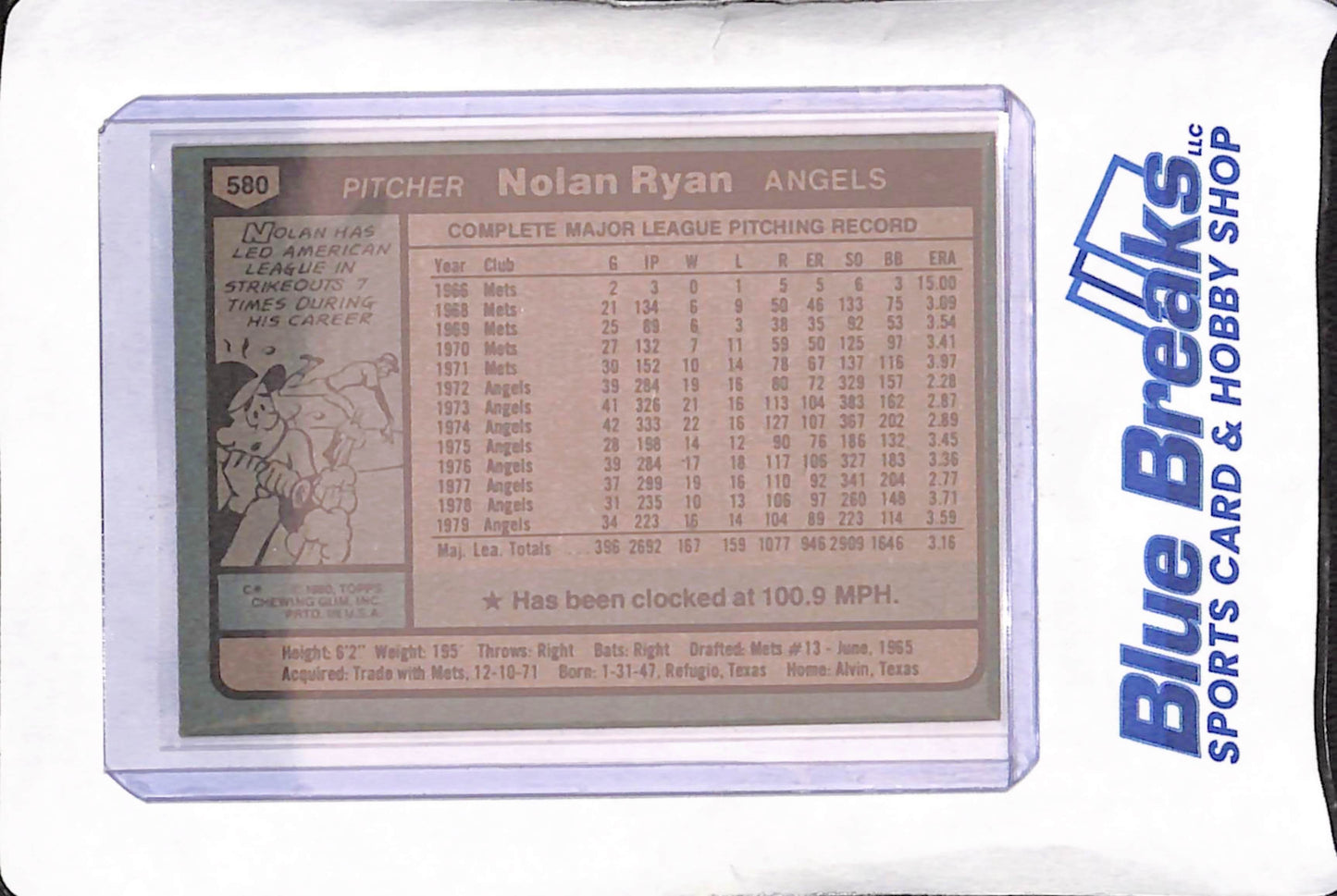 1980 Topps - Nolan Ryan - Los Angeles Angels - Baseball - #580