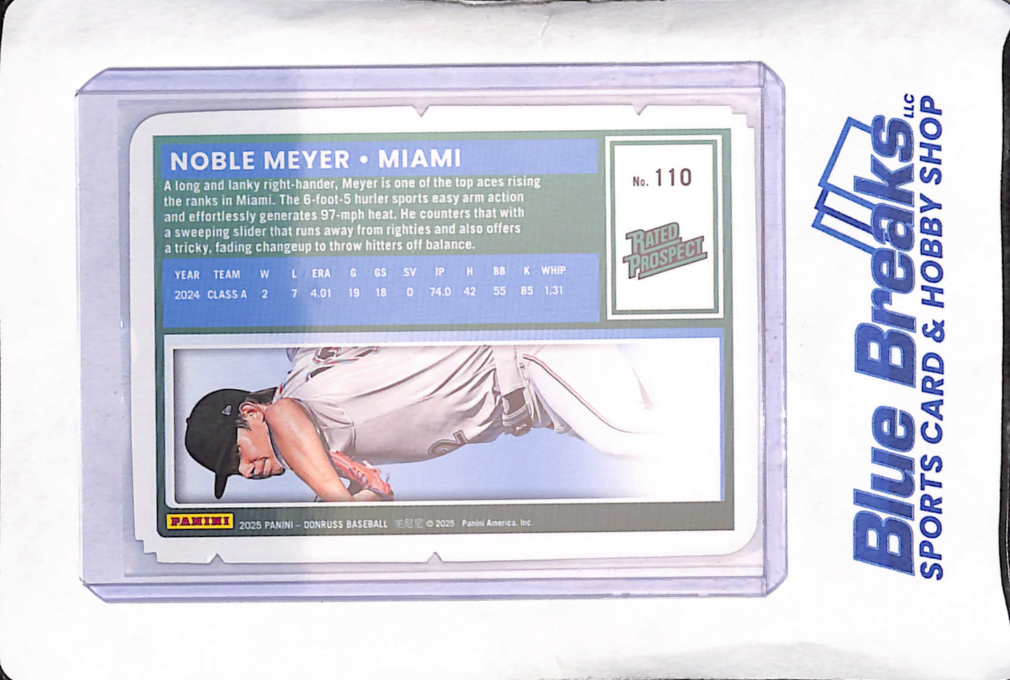 2025 Panini Donruss - Noble Meyer - Gold Die-cut Rated Prospect - 21/25 - Miami Marlins - Baseball - #110