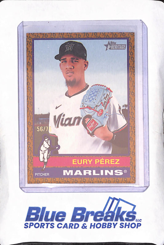 2025 Topps Heritage - Eury Perez - '76 Border - 56/76 - Miami Marlins - Baseball - #42