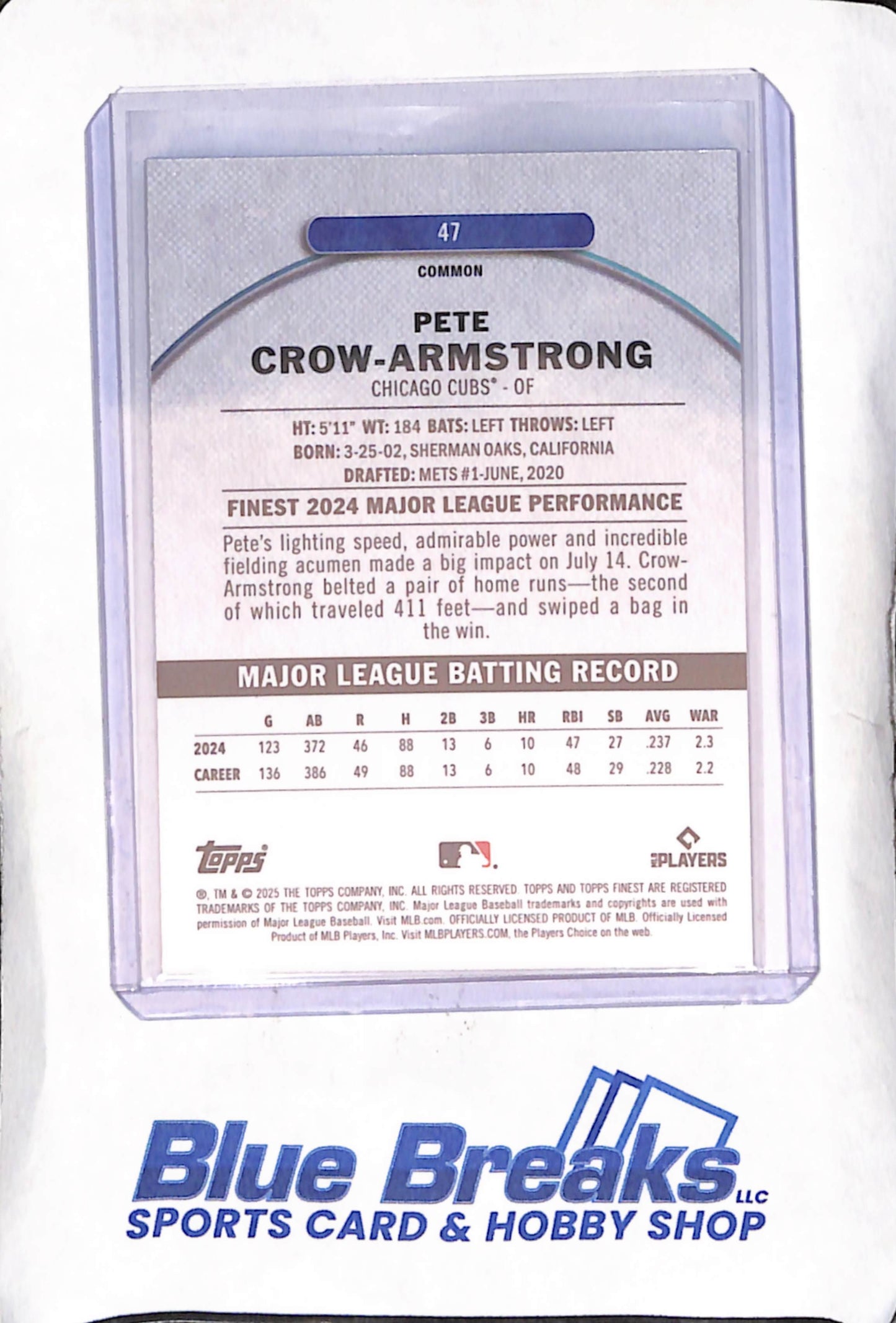 2025 Topps Finest - Pete Crow-Armstrong - Common Blue Checkerboard - 98/99 - Chicago Cubs - Baseball - #47