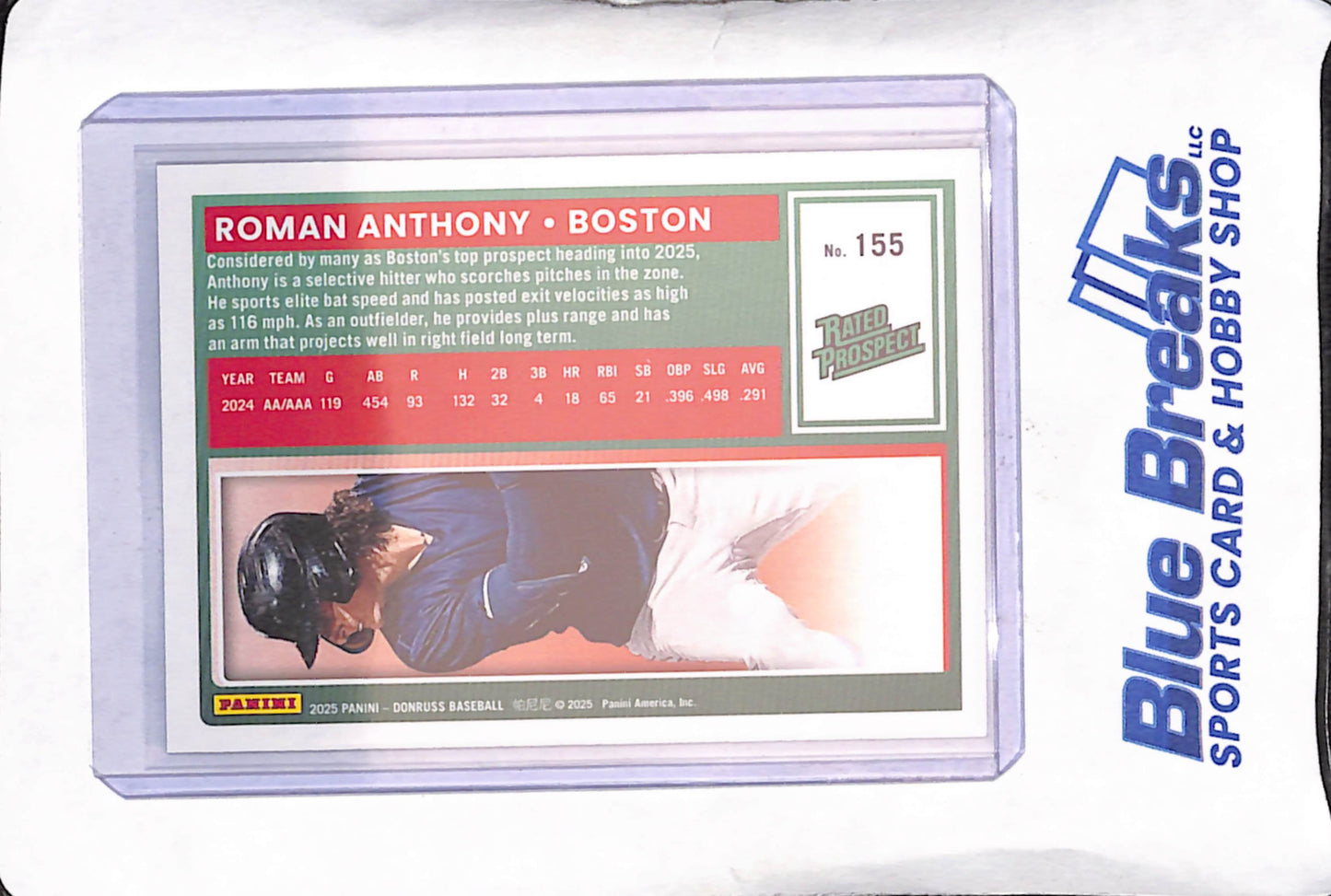 2025 Panini Donruss - Roman Anthony - Teal Foil Rated Prospect - 8/25 - Boston Red Sox - Baseball - #155