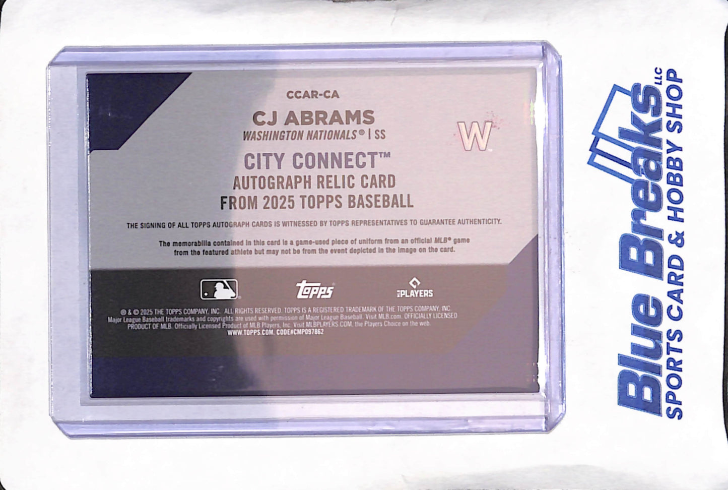2025 Topps - CJ Abrams - City Connect Autograph Relic - Washington Nationals - Baseball - #CCAR-CA