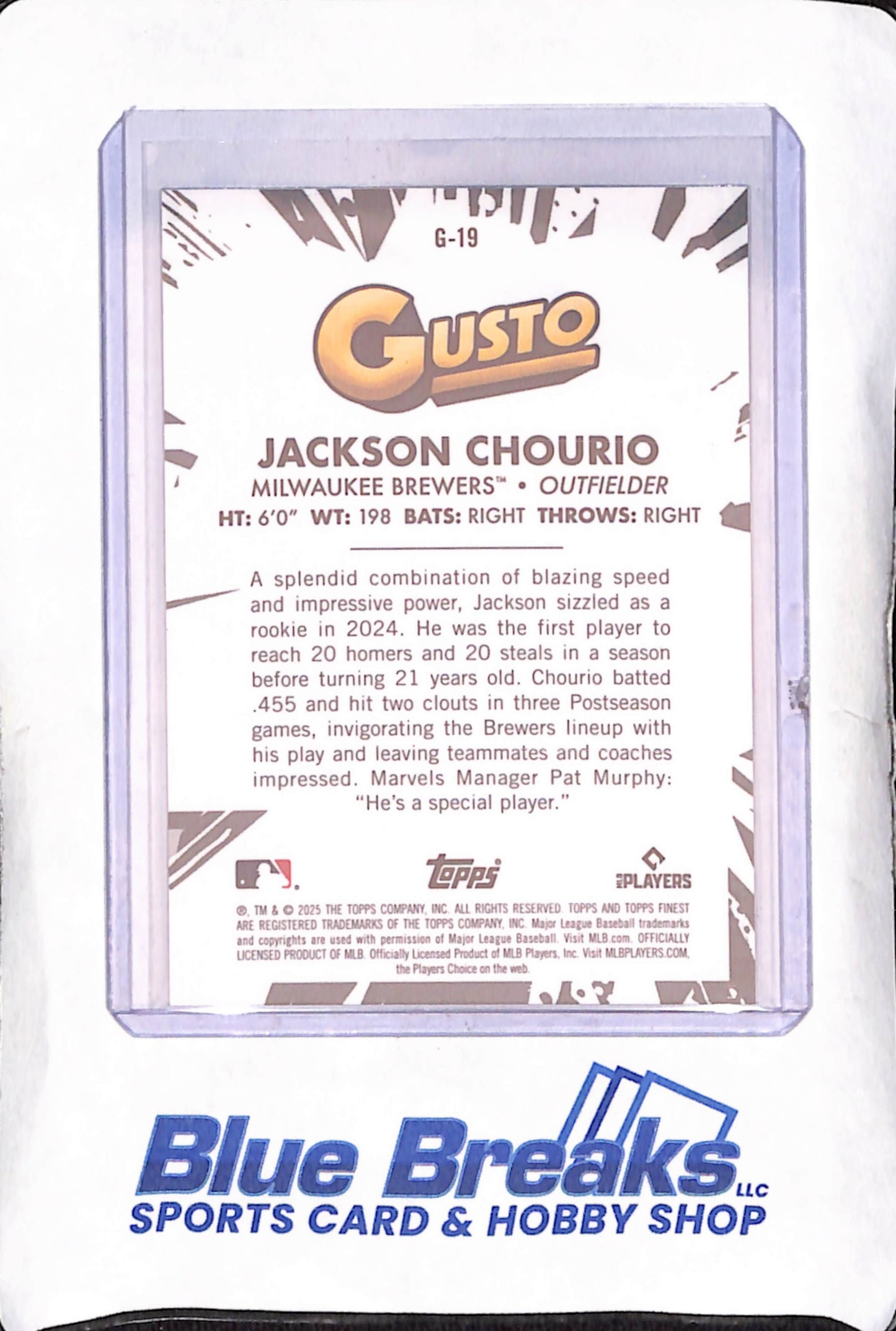 2025 Topps Finest - Jackson Chourio - Gusto - Milwaukee Brewers - Baseball - #G-19