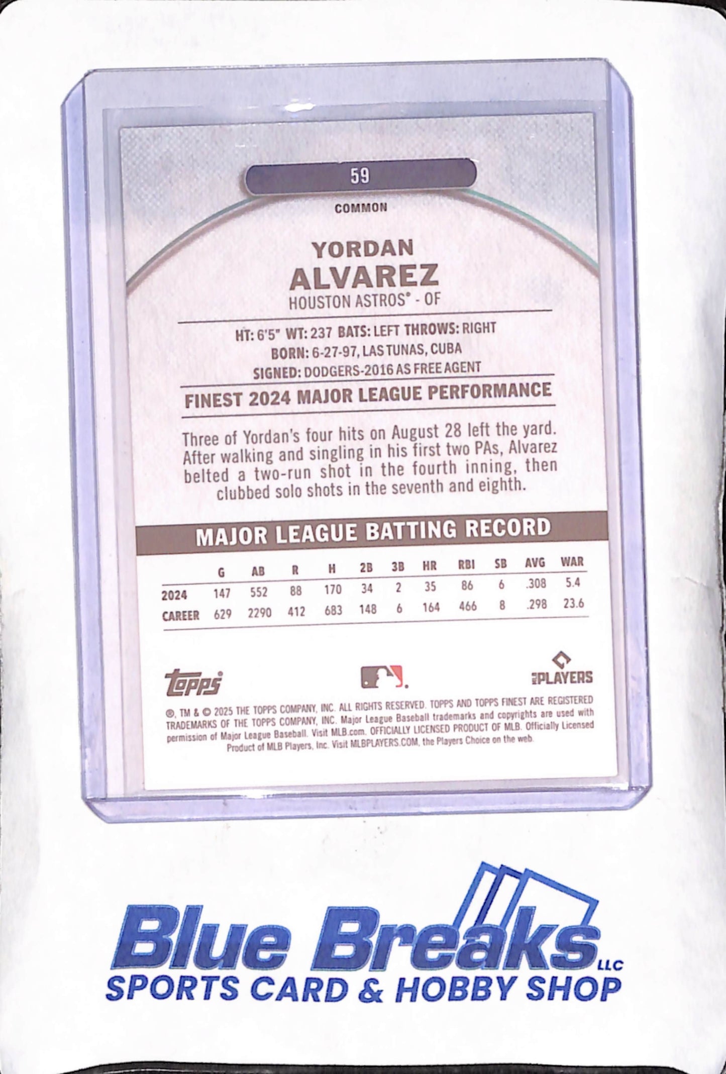2025 Topps Finest - Yordan Alvarez - Red - 1/10 - Houston Astros - Baseball - #59