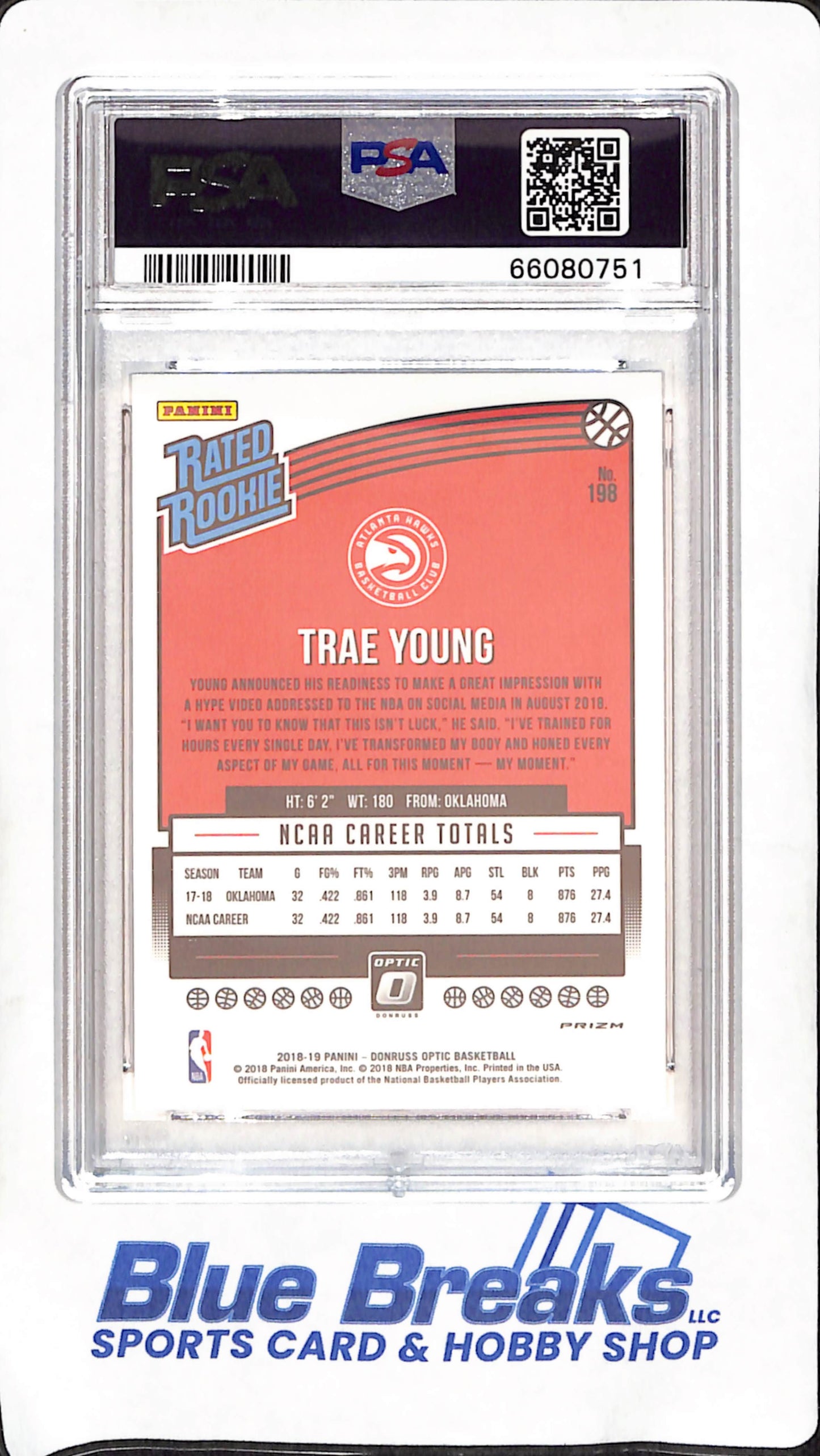 2018 Panini Donruss Optic - Trae Young - Shock Rated Rookie - PSA 9 - Atlanta Hawks - Basketball - #198