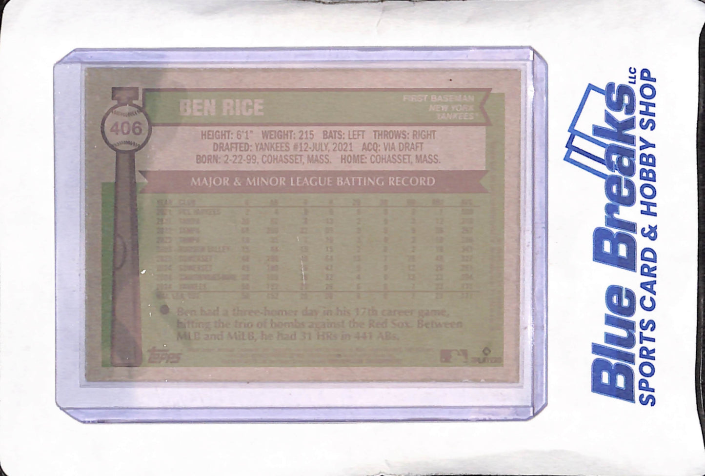 2025 Topps Heritage - Ben Rice - Yellow Border - RC - New York Yankees - Baseball - #406