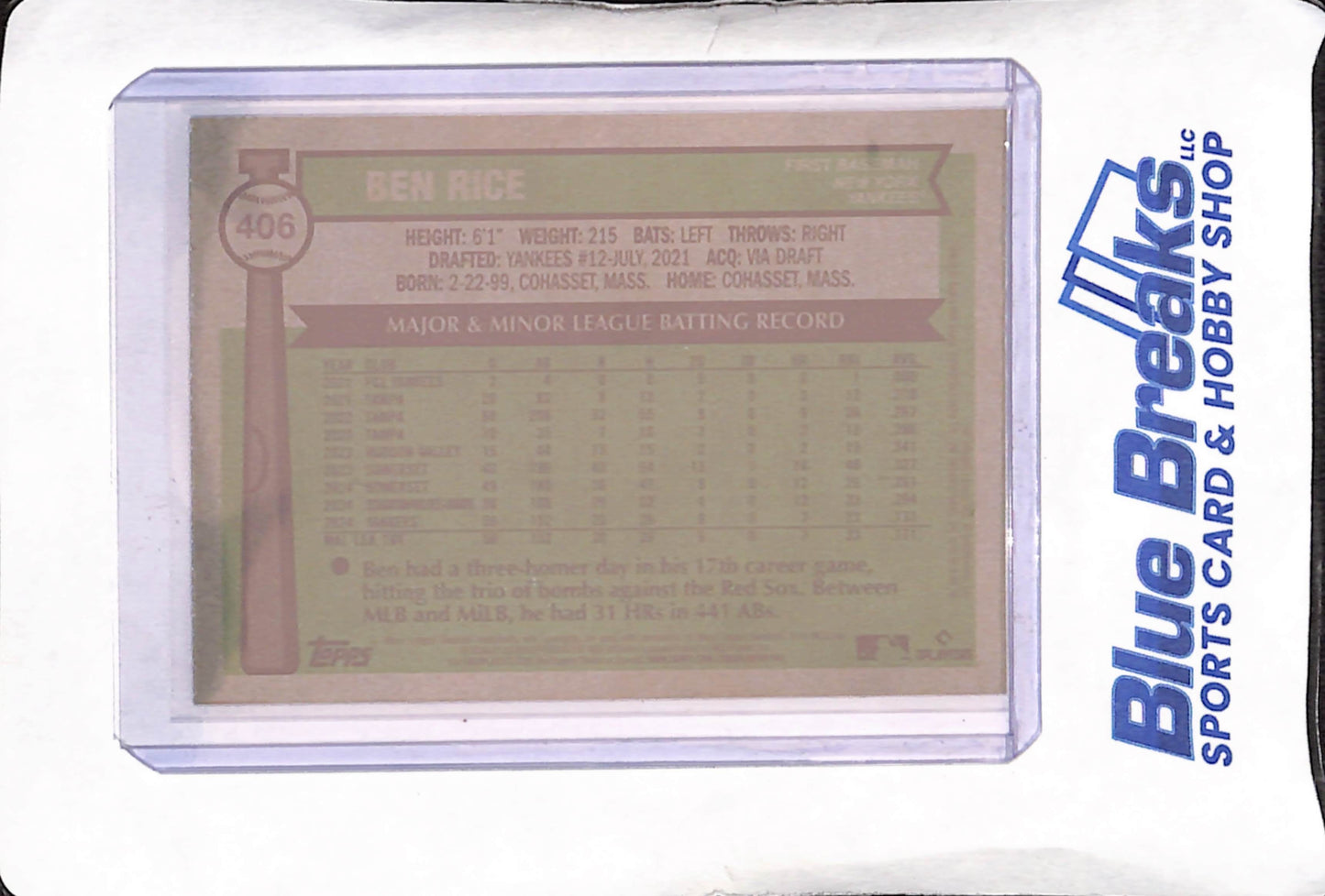 2025 Topps Heritage - Ben Rice - Pink Sparkle Chrome Refractor - RC - New York Yankees - Baseball - #406