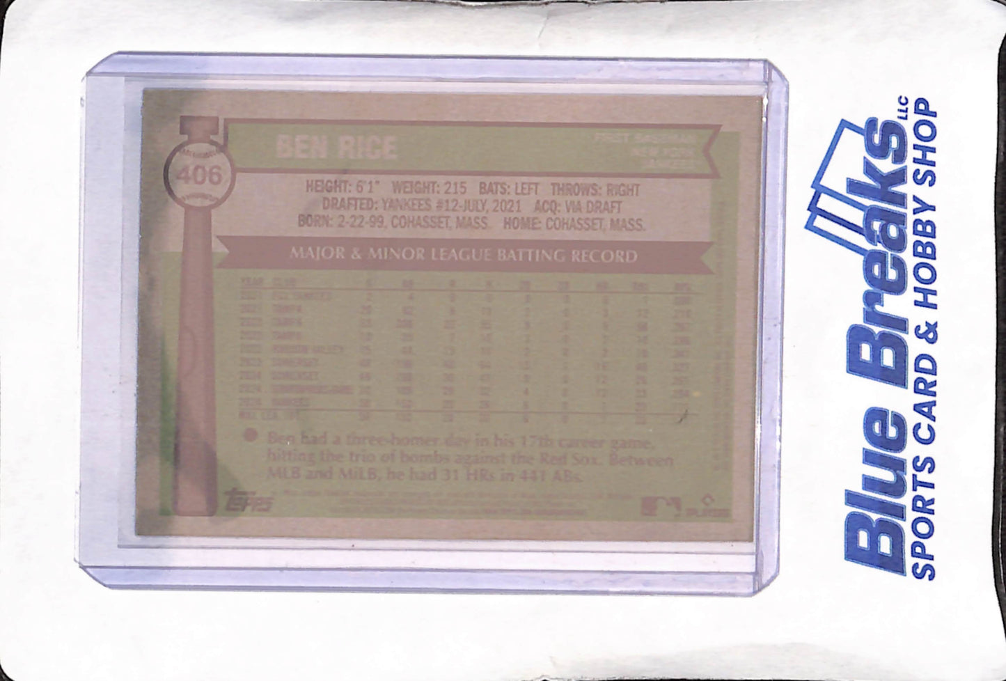 2025 Topps Heritage - Ben Rice - Aqua Sparkle Chrome Refractor - RC - New York Yankees - Baseball - #406