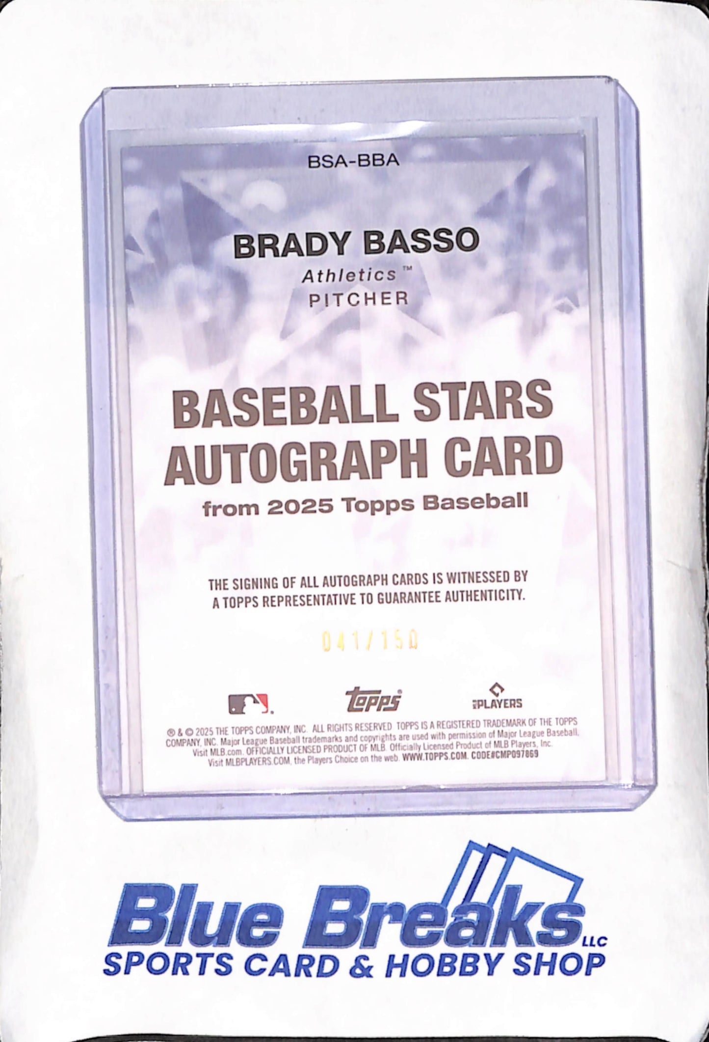 2025 Topps - Brady Basso - Baseball Stars Autograph - RC - 41/150 - Oakland Athletics - Baseball - #BSA-BBA