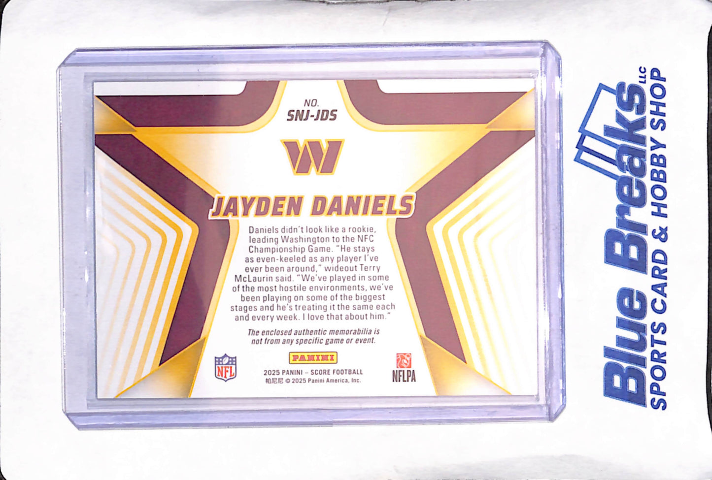 2025 Panini Score - Jayden Daniels - Stars of the NFL Relic - Washington Commanders - Football - #SNJ-JDS