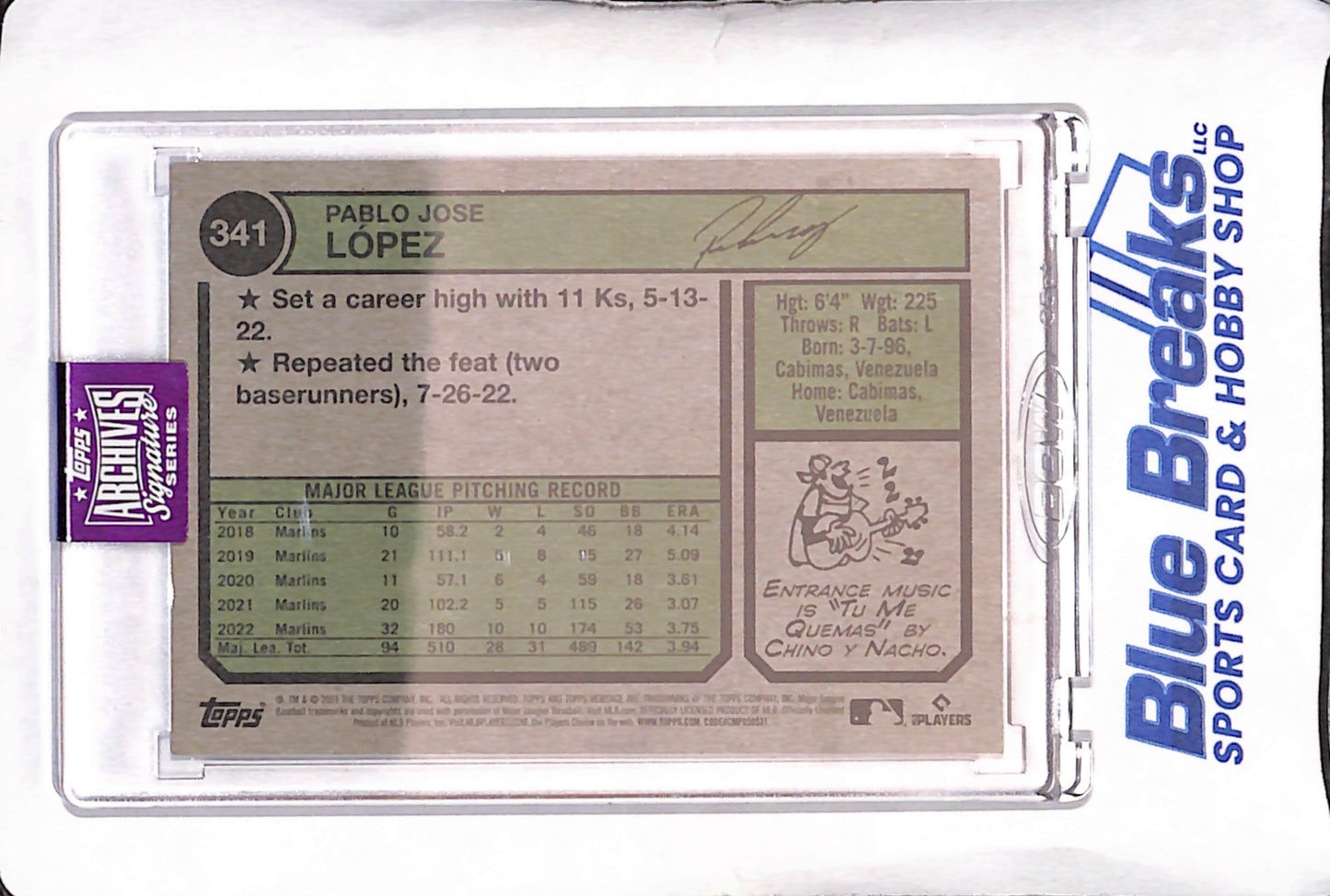 2025 Topps Archives Signature Series - Pablo Lopez - Autograph - 72/99 - Miami Marlins - Baseball - #341